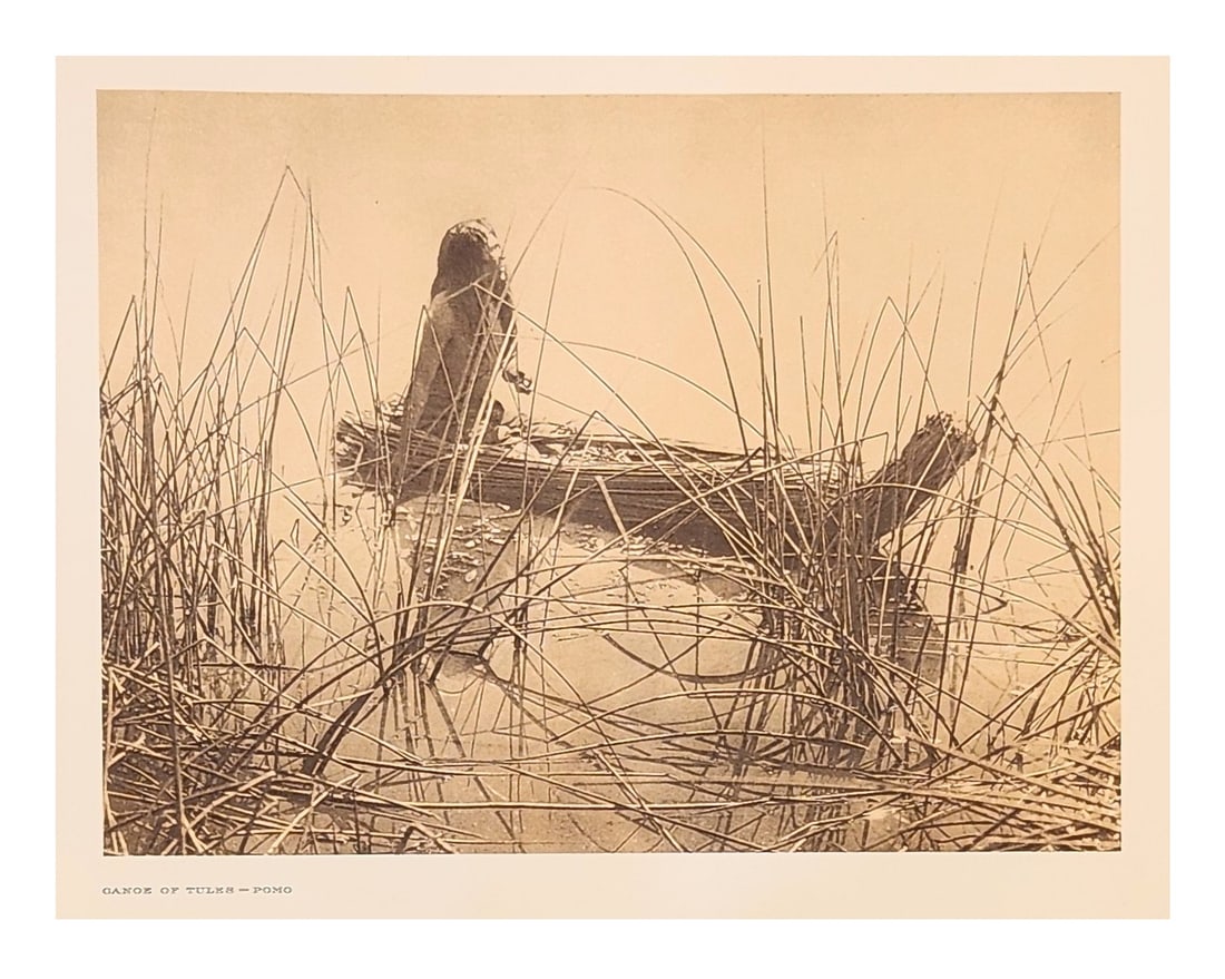 Edward Sheriff Curtis (1868 - 1952) American: Edward Sheriff Curtis (1868 - 1952) American Title: Canoe of Tules - Pomo Print Caption - Engraving Date: 1924 Measure 13"in H x 18"in W no framed In an emergency a craft even more simple than thi
