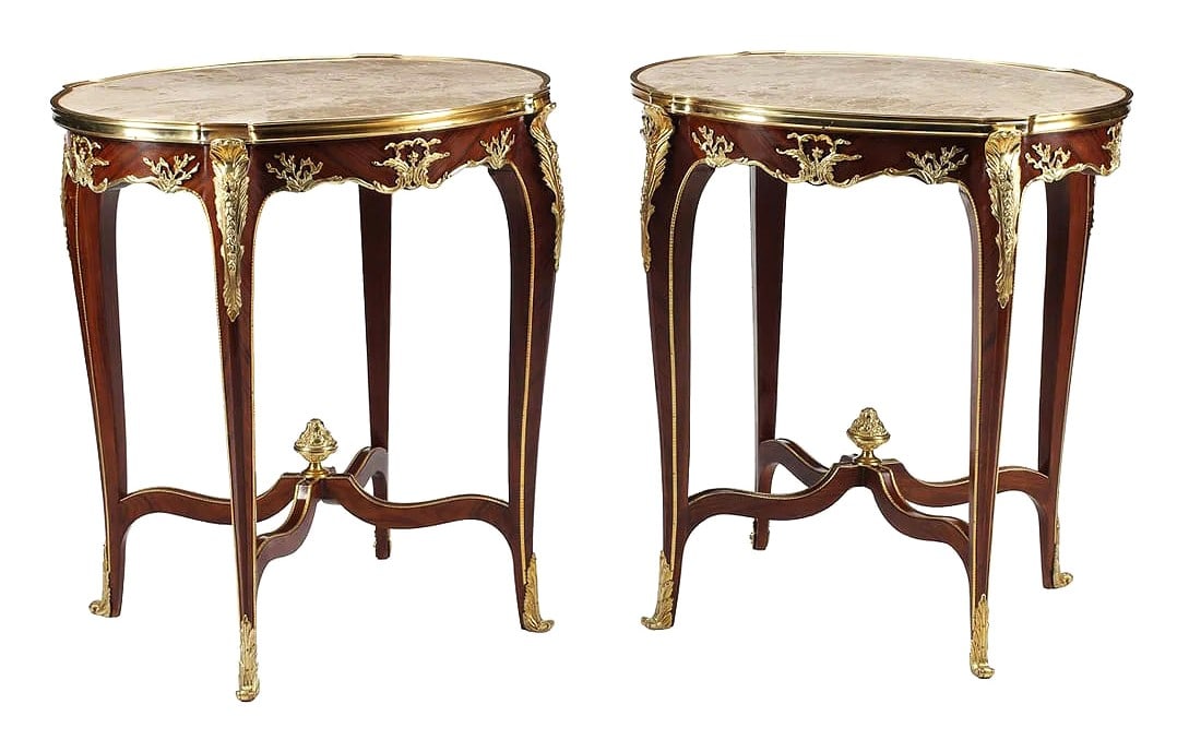 Pair of Louis XV–Style Gilt Bronze–Mounted Marble-Top Gueridons (1 of 5)