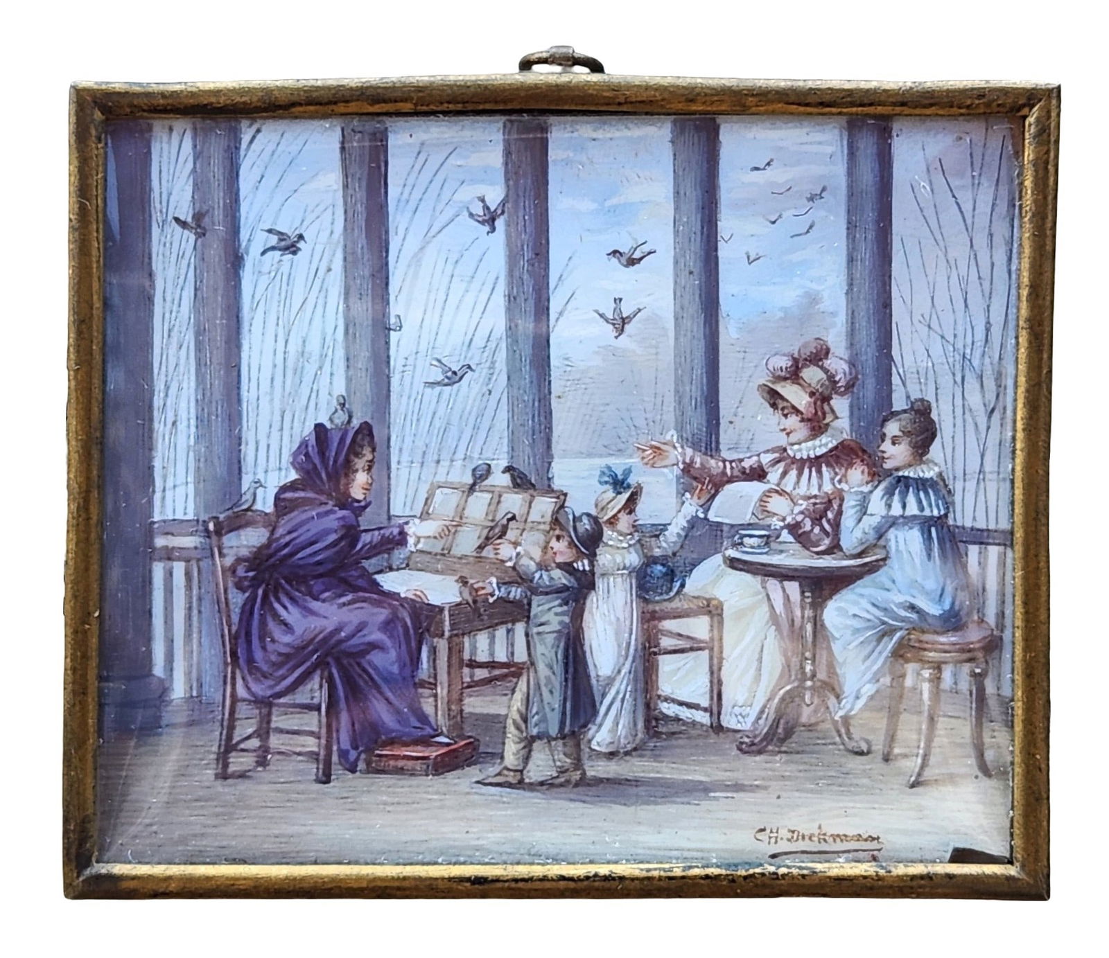 Charles John Dickman (1863 - 1943) Germany: Charles John Dickman (1863 - 1943) Germany Porcelain Plaque Measure 2 3/4"in H x 3 1/4"in W framed Known for: Landscape, marine, seascape, mural Name variants: Charles John Dyckman Biography: Painter,