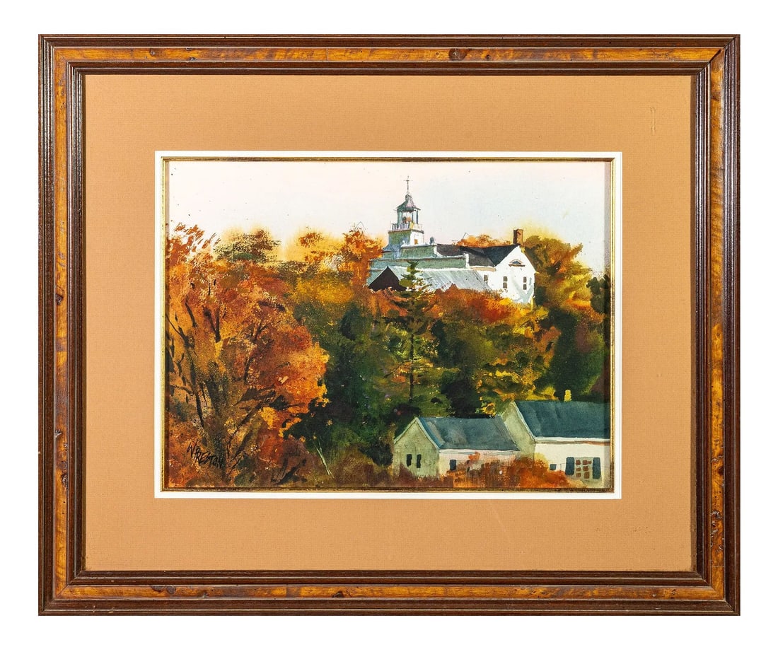 William E. Preston (1930 - 2015) American: William E. Preston (1930 - 2015) American Watercolor on Paper Measure 11 1/4"in H x 15 1/2"in W and 20 1/4"in H x 24 1/4in W with frame Known for: Plein air seascape and landscape painting, ink drawin