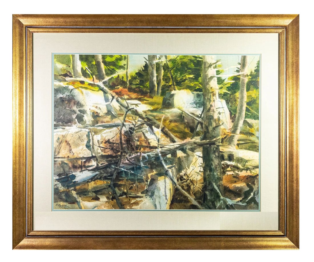 William E. Preston (1930 - 2015) American: William E. Preston (1930 - 2015) American Watercolor on Paper Measure 21 1/2"in H x 28 1/2"in W and 33"in H x 40"in W x 1 3/4"in D with frame Known for: Plein air seascape and landscape painting, ink