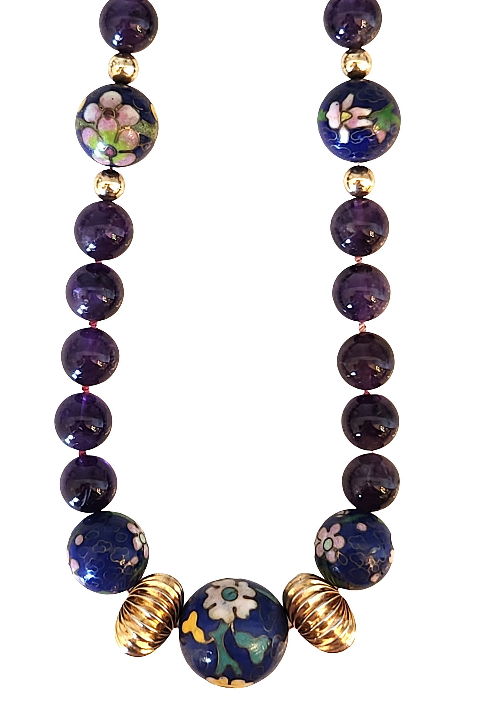 Amethyst and Cloisonné Bead Necklace with Silver Clasp (1 of 3)