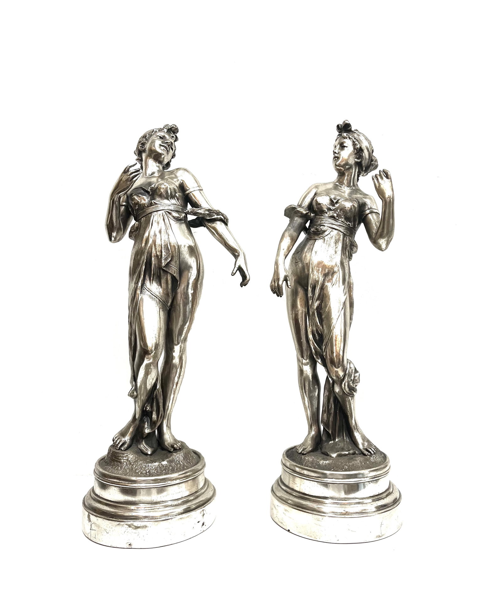 Pair of Art Nouveau Period Semi Nude Figures of Maidens: Pair of Art Nouveau Period Semi Nude Figures of Maidens Measure 21"in H