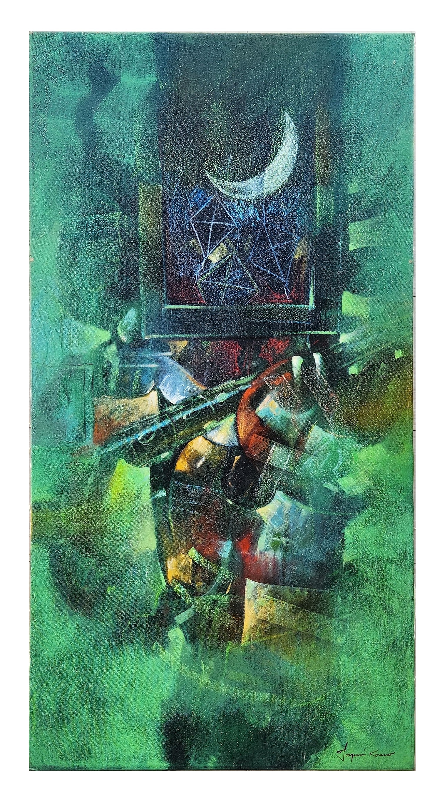 Joaquin Rosario (Born 1971) Dominican Republic: Joaquin Rosario (Born 1971) Dominican Republic Oil on Canvas Measure 42"in H x 22"in W not framed Biography: Joaquin Rosario was born in Loma de Cabrera in 1971. During his studies at the National Sch