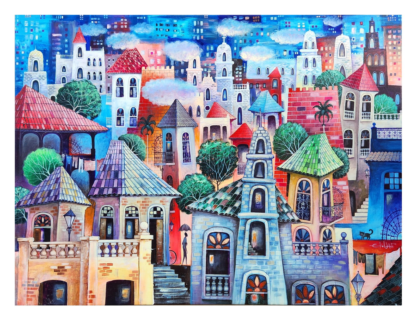 Elio Fidel Villate Lam (Born 1957) Cuba: Elio Fidel Villate Lam (Born 1957) Cuba Oil on Canvas Measure 35 1/2"in H x 47"in W not framed Biography: Elio Fidel Villate Lam (born 1 November 1957 in Pinar del Río, Cuba) is a Cuban painter. Lam