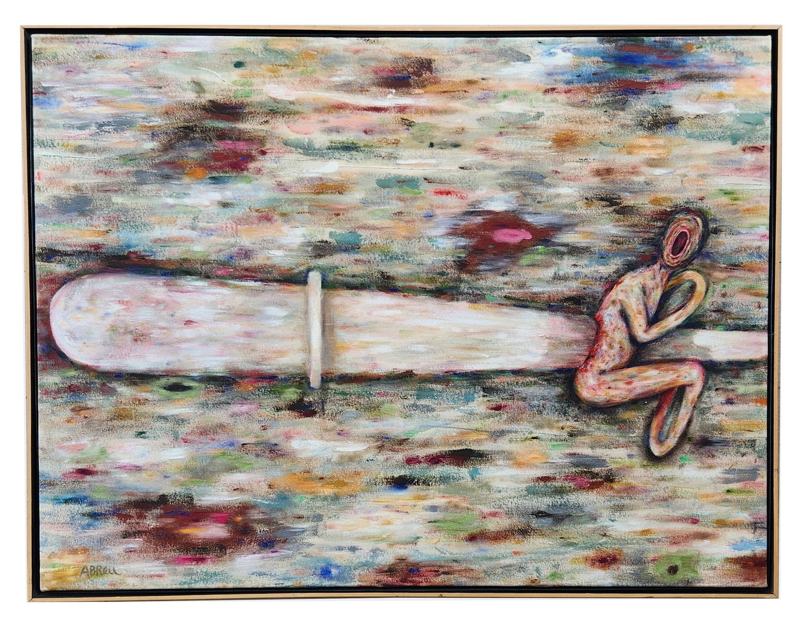 Juan Abreu (Born 1952) Cuba: Juan Abreu (Born 1952) Cuba Oil on Canvas Measure 33 1/2"in H x 43"in W and 34 1/4"in H x 44 1/4 x 1 1/2"in D framed Biography: Juan Abreu (b. Havana, 1952) has taken on the inordinate task of paintin