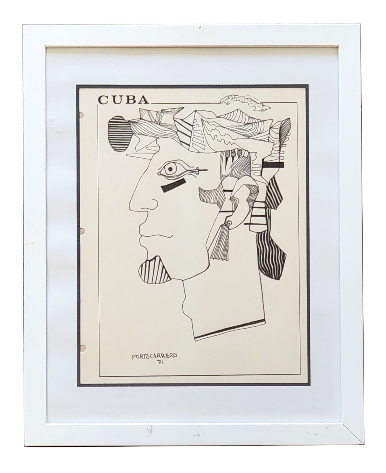 Rene Portocarrero (1912 - 1985) Cuban: Rene Portocarrero (1912 - 1985) Cuban Ink on Paper Measure 10 1/2"in H x 8 1/4"in W and 15"in H x 12"in W framed Known for: Figure painting, set design, book illustration, ceramics, sculpture Biograph