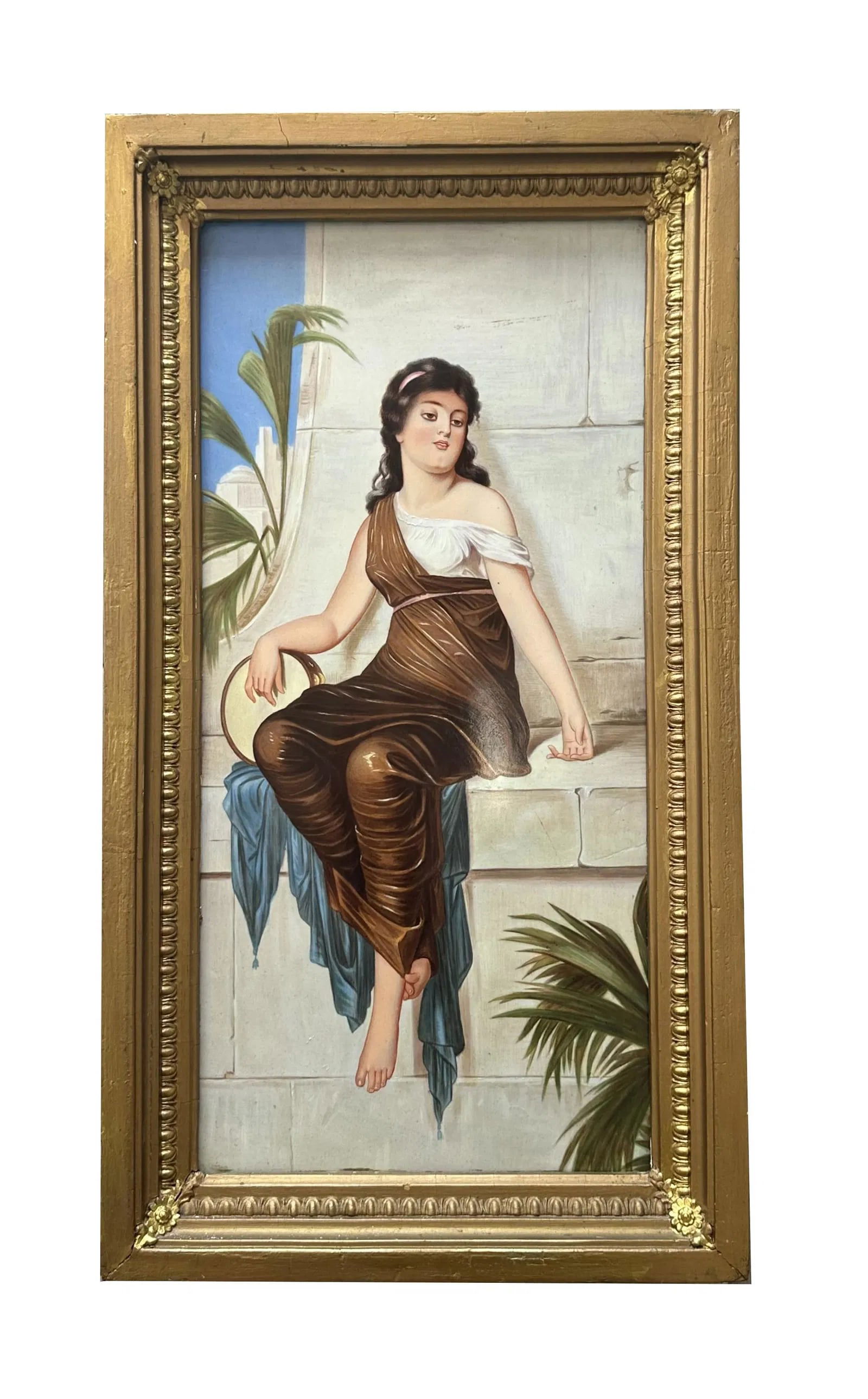 After Nathaniel Sichel (1843 - 1907) Germany: After Nathaniel Sichel (1843 - 1907) Germany Porcelain Plaque Measure 19 1/2"in H x 9 1/2"in W and 22"in H x 11 3/4"in W x 2 1/2"in D with frame