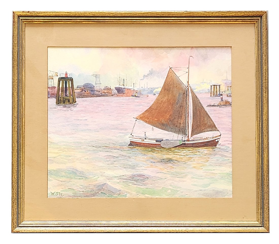 William Stanley Haseltine (1835 - 1900) American: William Stanley Haseltine (1835 - 1900) American Watercolor on Paper Measure 11 1/2"in H x 14"in W and 17"in H x 19 1/4"in W framed Known for: Exotic landscape and coastal view painting Name variants: