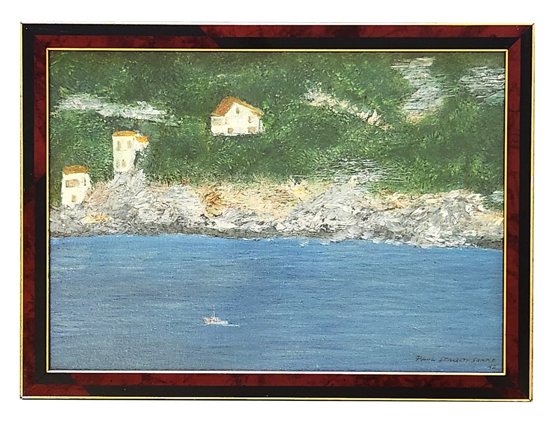 Paul Starrett Sample (1896 - 1974) American: Paul Starrett Sample (1896 - 1974) American Oil on CardBoard with Glass Measure 9"in H x 13"in W and 10 3/4"in H x 14 1/2"in W with frame Known for: Landscape, genre and still-life painter, art educat