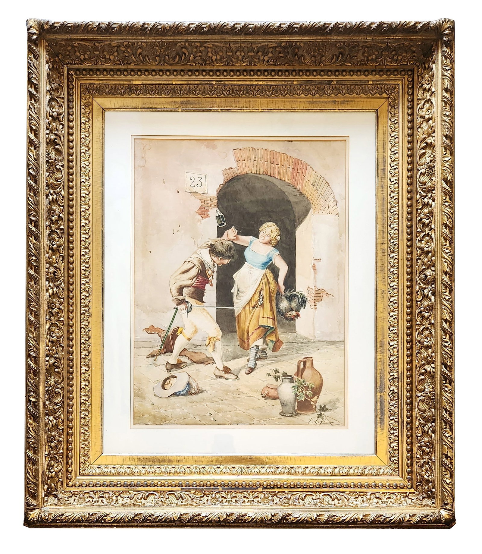 Roberto Giglio (1846 - 1922) Italy: Roberto Giglio (1846 - 1922) Italy Watercolor on Paper Measure 23"in H x 17"in W and 39"in H x 33 1/2"in W x 4"in D framed