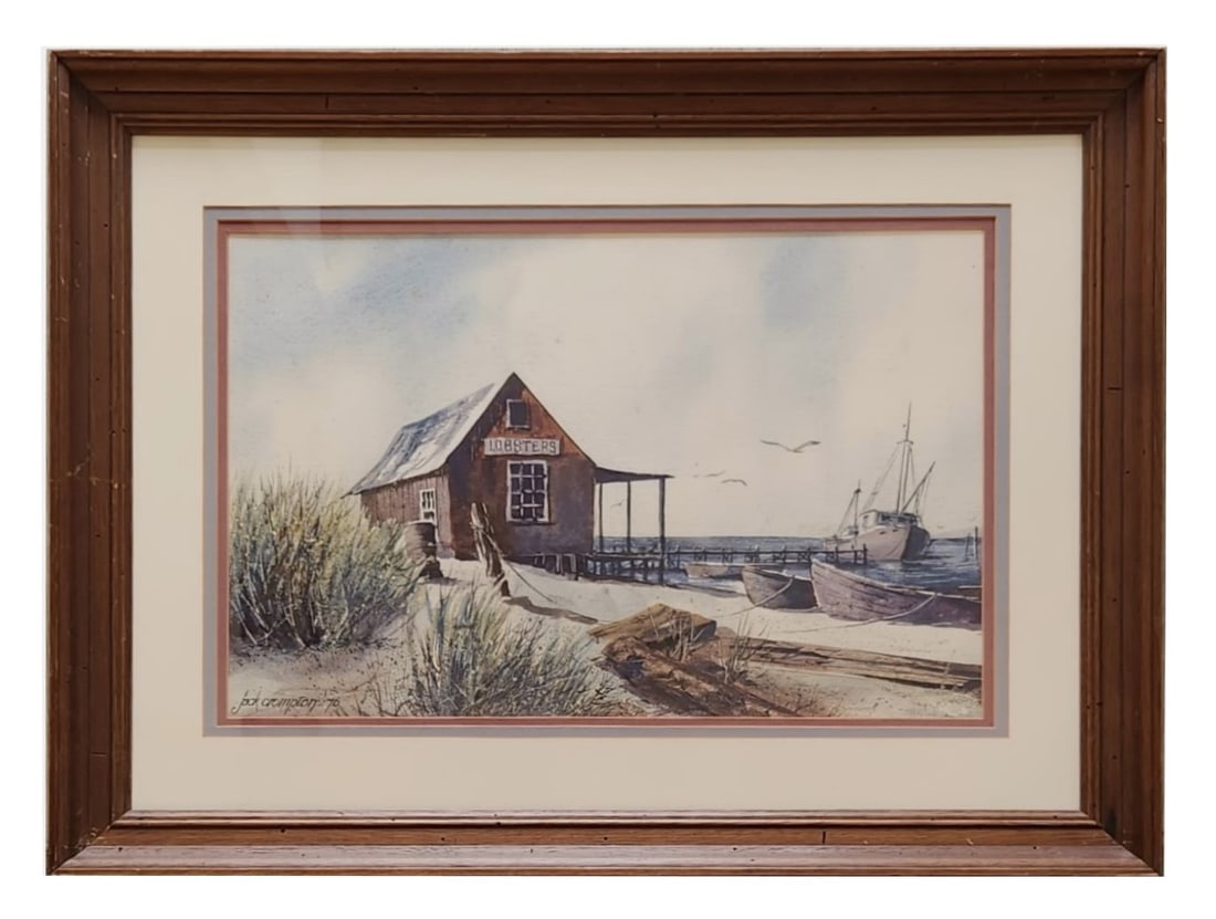 Jack Crompton - Contemporarty American Artist: Jack Crompton - Contemporarty American Artist Watercolor on Paper Possible Virginia Seascape Painting Dated 1976 Mystery Artist - Unknown Measure 12 1/2"in H x 18 3/4"in W and 21"in H x 27 1/4"