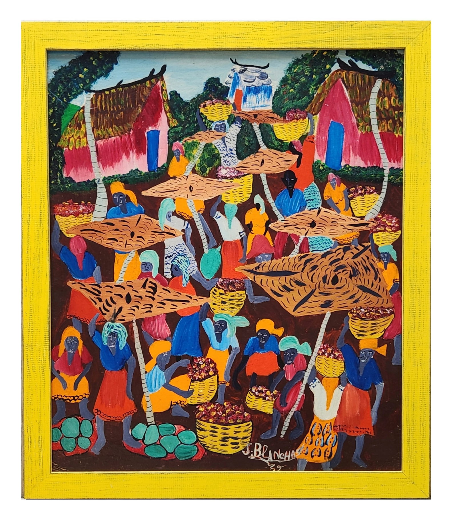 Sisson Blanchard (1929 - 1981) Haiti: Sisson Blanchard (1929 - 1981) Haiti Oil on CardBoard Measure 23 1/4"in H x 19 1/4"in W and 26 1/4"in H x 22 1/4"in W framed Biography: Born in 1929 in the southern Haitian village of Trouin. Migratin