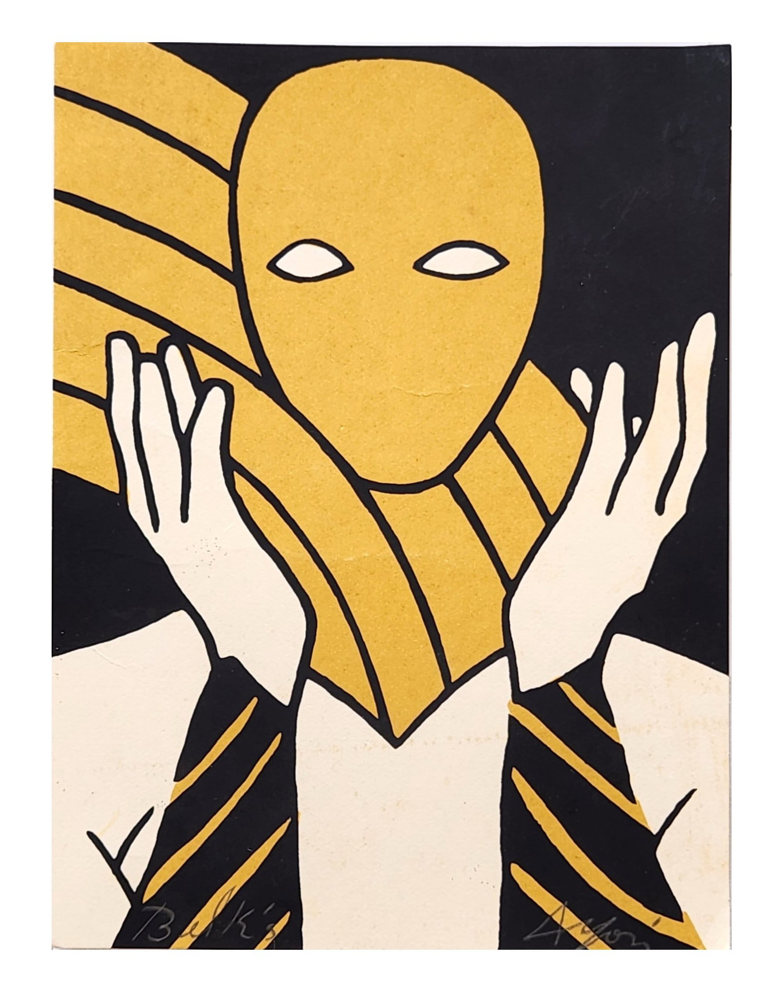 Belkis Ayon Manso (1967 - 1999) Cuba: Belkis Ayon Manso (1967 - 1999) Cuba Serigraphy Measure 7 1/2"in H x 5 1/2"in W not framed Known for: Allegorical collography, lithography, ghost-like figures Name variants: Belkis Ayon Biography: Bel