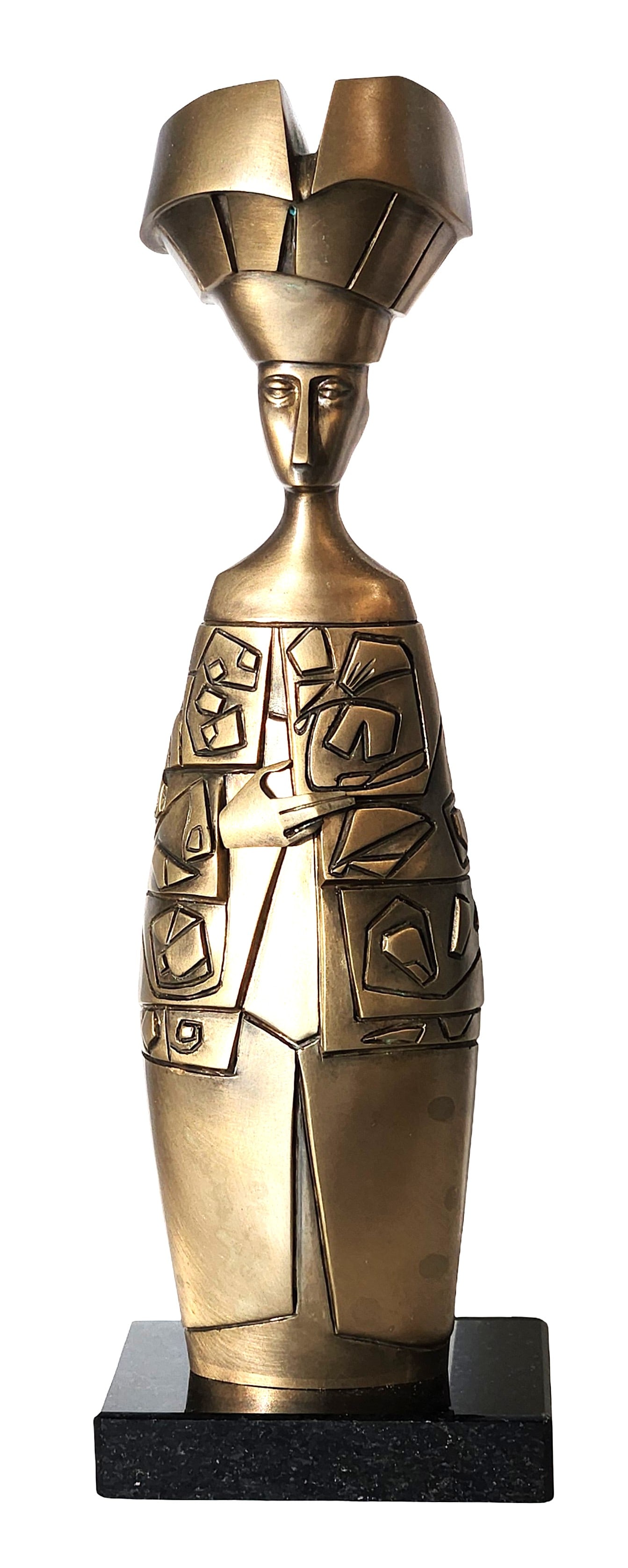 Cundo Bermúdez “Flora La Recogedora de Sueños?? Bronze Sculpture C15 Limited Edition: Limited edition bronze sculpture titled Flora La Recogedora de Sueños (Flora the Collector of Dreams) by noted Cuban modernist artist Cundo Bermúdez. The sculpture features Bermúdez’s signature g