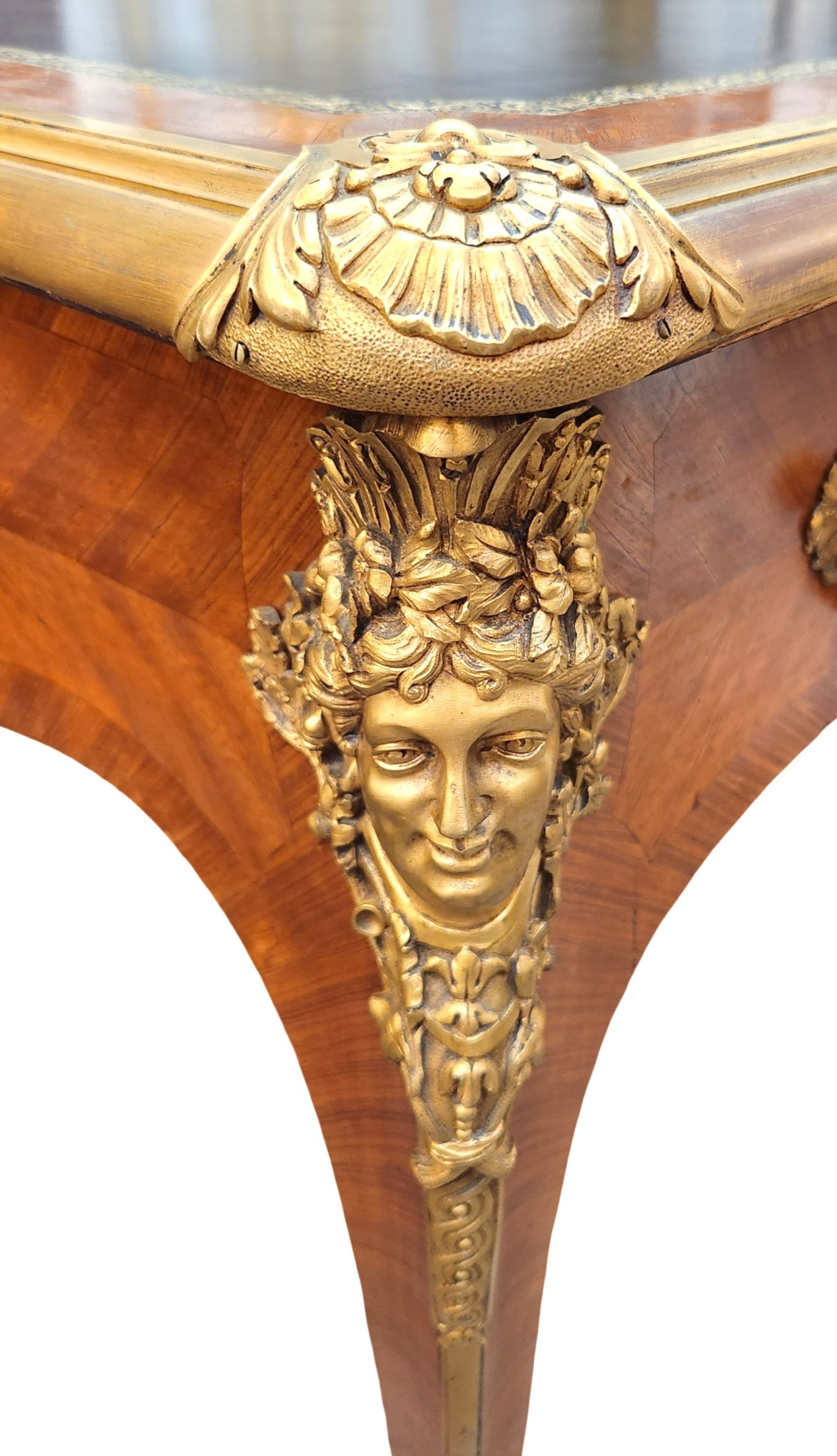 Attributed Paul Sormani & Fils Antique Louis XV Style French Empire Bronze Mounted Leather Top Desk - 3