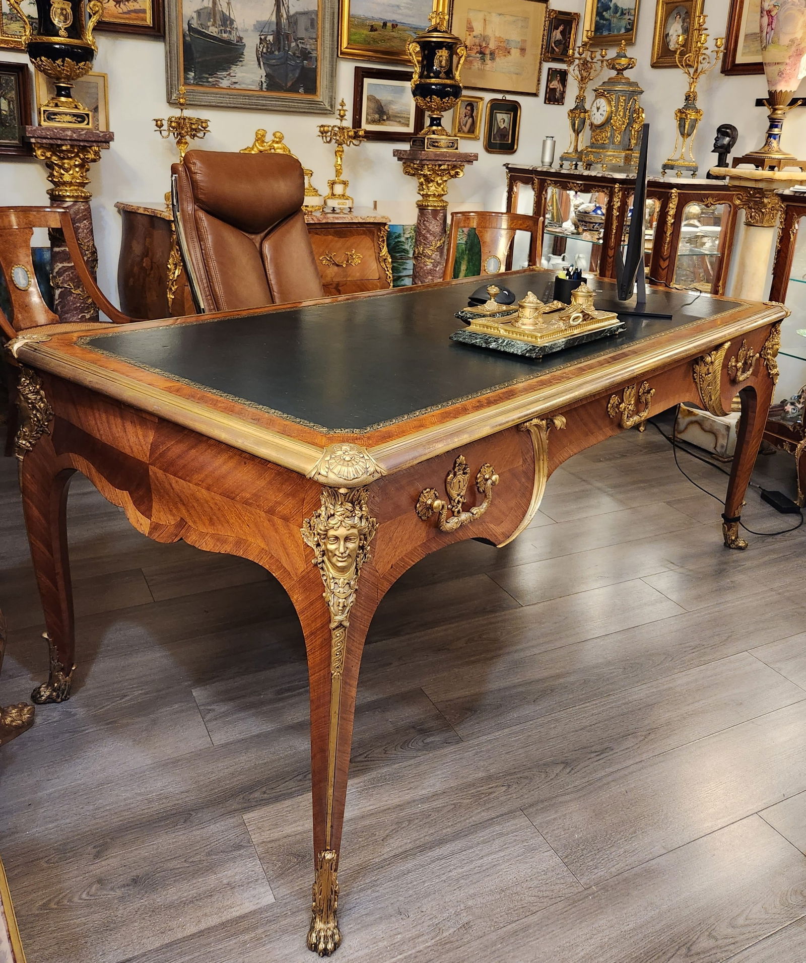 Attributed Paul Sormani & Fils Antique Louis XV Style French Empire Bronze Mounted Leather Top Desk - 9