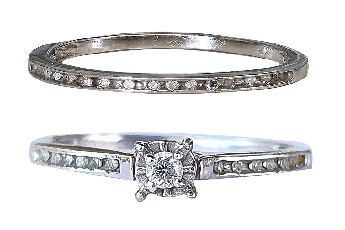 14K White Gold Diamond Engagement Ring and Diamond Band Set (1 of 5)