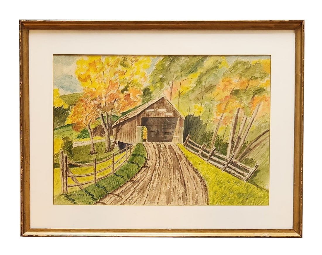 Bernard Corey (1914 - 2000) American: Bernard Corey (1914 - 2000) American Watercolor on Paper Measure 13 1/2"in H x 19 1/4"in W and 19 1/4"in H x 25"in W with frame Known for: Landscape, marine and coastal view painting Name variants: Be