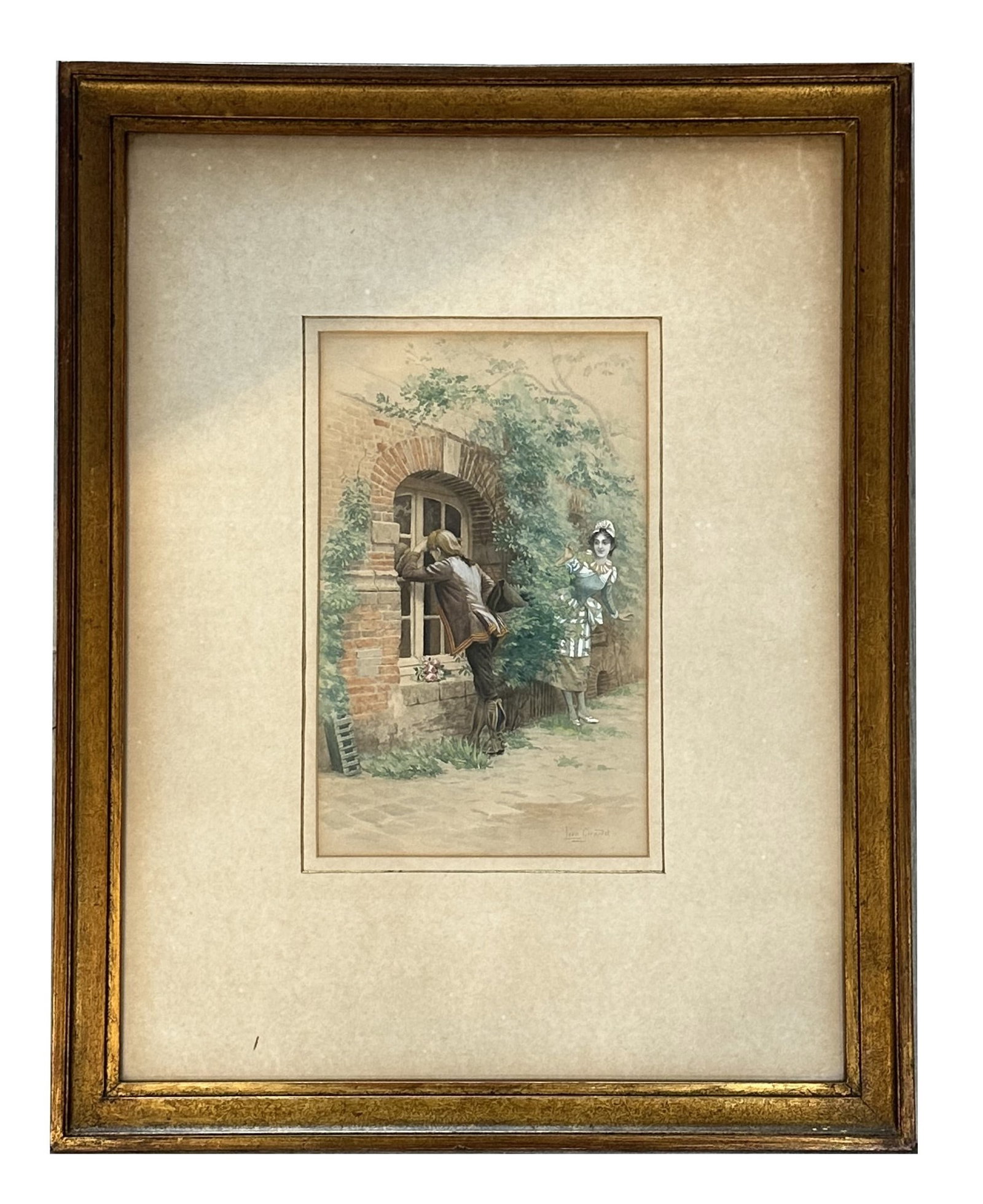 Leon Girardet (1857 - 1895) French: Leon Girardet (1857 - 1895) French Watercolor on Paper Measure 12 1/2"in H x 8"in W and 26"in H x 20 1/2"in W with frame.