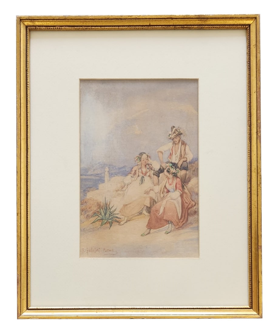 Pietro Gabrini (1856 - 1926) Italy: Pietro Gabrini (1856 - 1926) Italy Watercolor on Paper Measure 7 3/4"in H x 5 1/4"in W and 13"in H x 10 1/2"in W with frame Known for: Figural painting Name variants: Pietro Garbini Biography: Pietro