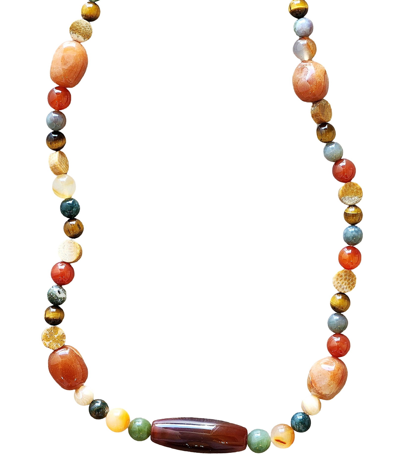 Multi-Stone Beaded Necklace with Agate Center Bead (1 of 2)