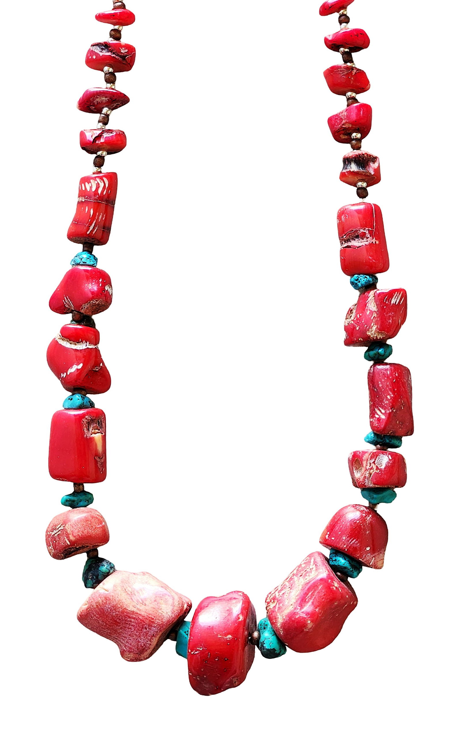 Red Coral and Turquoise Beaded Necklace with Toggle Clasp (1 of 2)