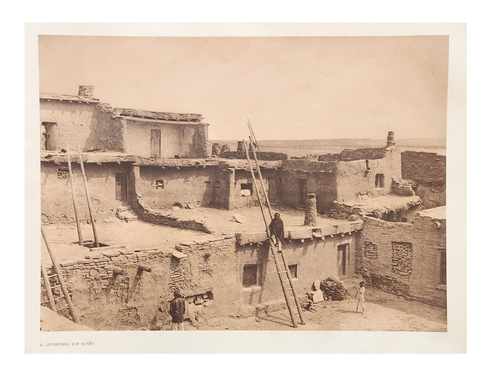 Edward Sheriff Curtis (1868 - 1952) American: Edward Sheriff Curtis (1868 - 1952) American Title: A Corner of Zuñi Print Caption - Engraving Date: 1903 Measure 13"in H x 18"in W no framed The chamber at the left, with ladder-poles