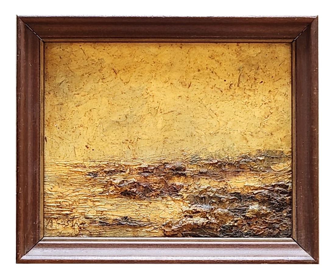 Angel Acosta Leon (1932 - 1964) Cuba: Angel Acosta Leon (1932 - 1964) Cuba Title: Costa Rocosa Oil on Mazonite Measure 9 1/2"in H x 12"in W and 11 1/2"in H x 13 3/4"in W framed Known for: Abstraction figurative, landscape painting Biograp