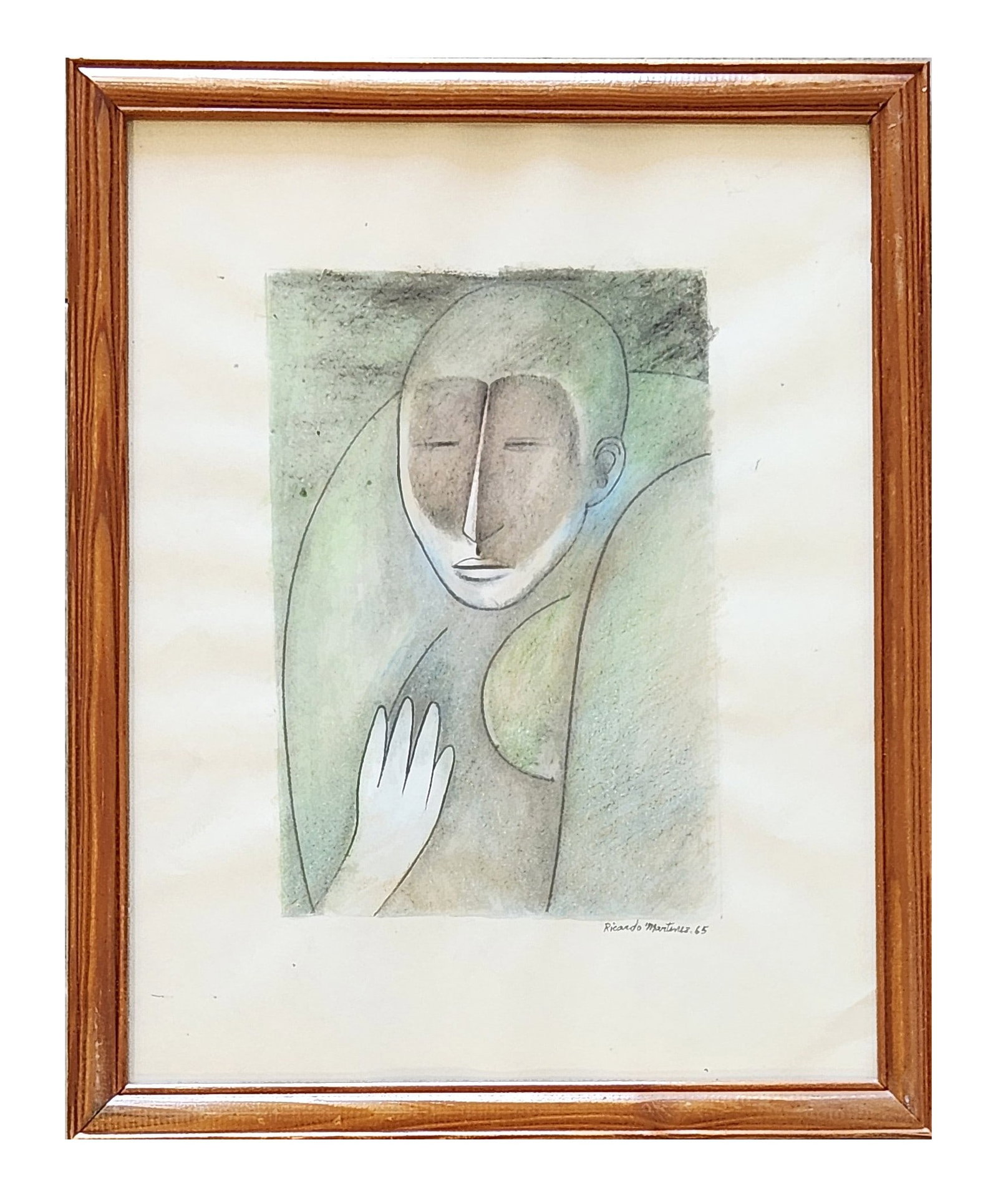 Ricardo Martinez De Hoyos (1918 - 2009) Mexico: Ricardo Martinez De Hoyos (1918 - 2009) Mexico Pastel and Charcoal on Paper Measure 9 1/4"in H x 6"in W and 15"in H x 12"in W framed Known for: Surreal, abstract image painting-figure. Biography: Rica