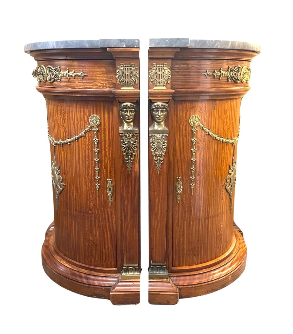 Pair of 19th Century Empire Style Mahogany, Ormolu and Marble Corner Cabinets (1 of 10)