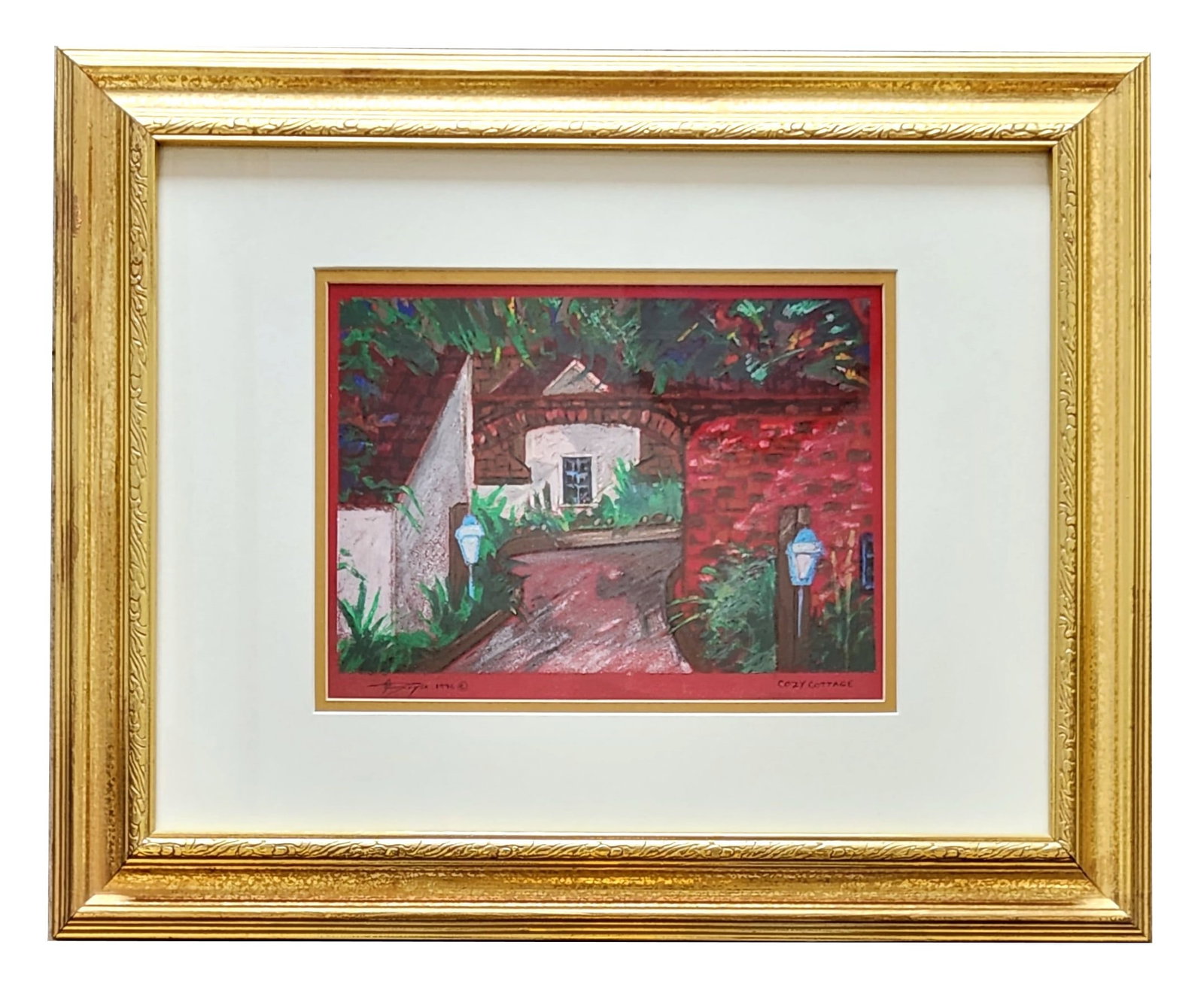 Lori Royce (20th Century ) American: Lori Royce (20th Century) American Title: Cozy Cottage Oil and Soft Pastel on Paper Measure 8 1/4"in H x 11"in W and 17 3/4"in H x 21 3/4"in W framed Biography: South Florida Artist Lori Royce is best