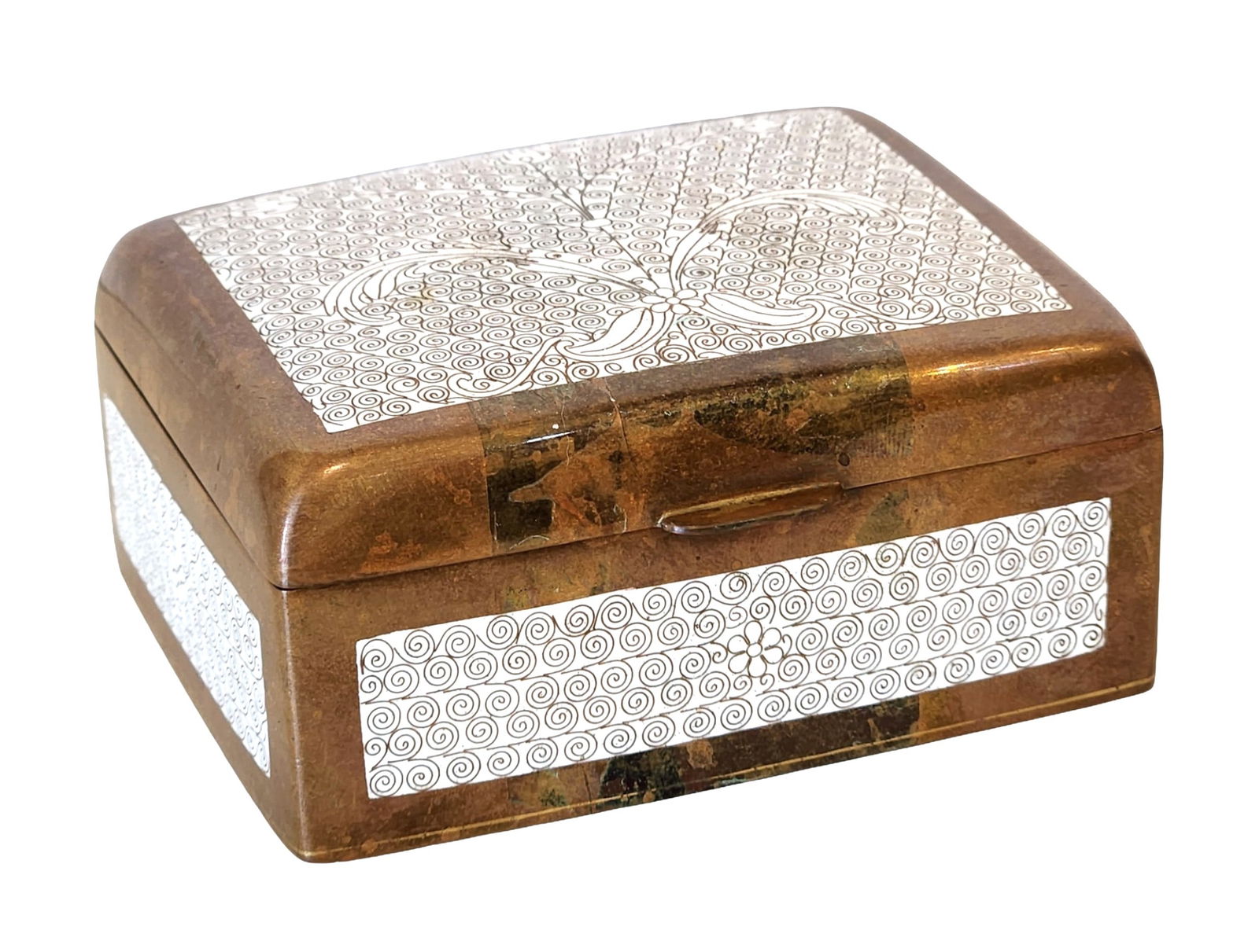 Antique Chinese Cloisonné Enamel Box with Floral Design and Blue Interior (1 of 6)