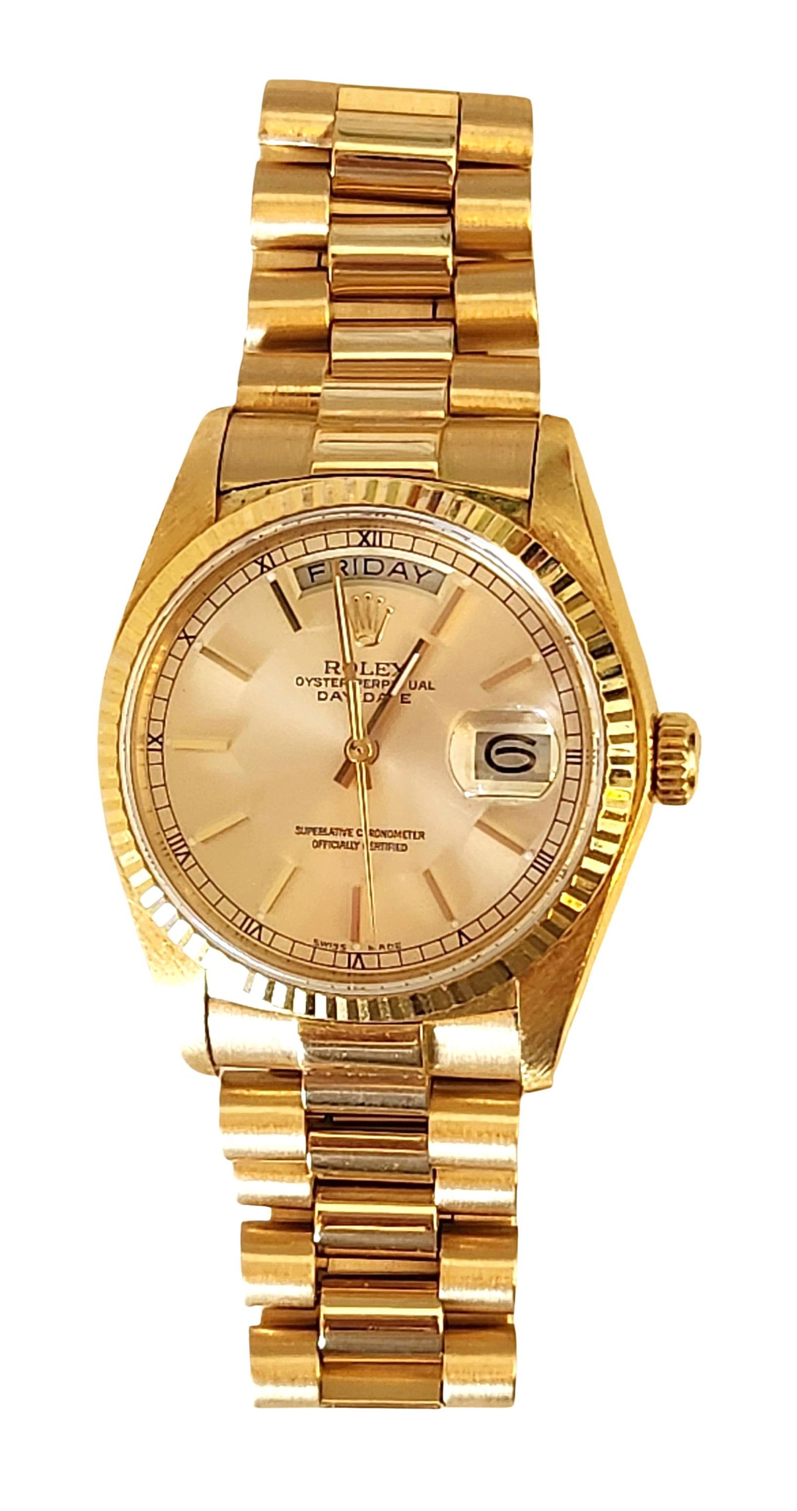 36 mm Rolex 18K Yellow Gold Oyster Perpetual Day-Date President Wristwatch (1 of 8)