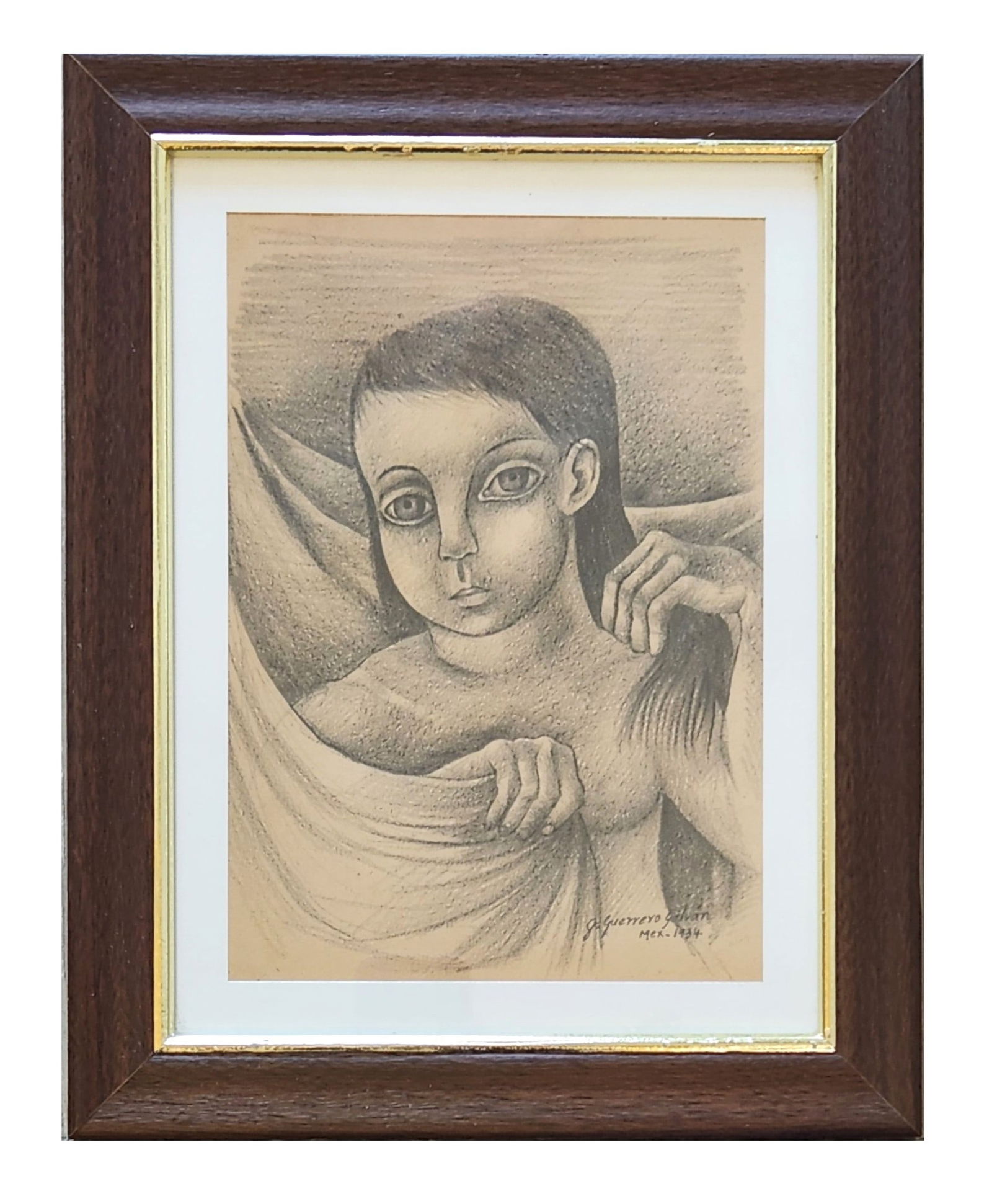 Jesus Guerrero Galvan (1910 - 1973) Mexico: Jesus Guerrero Galvan (1910 - 1973) Mexico Pencil on Paper Measure 10"in H x 7"in W and 14 1/4"in H x 11 1/4"in W framed Known for: Hispanic culture and figure easel and mural painting 