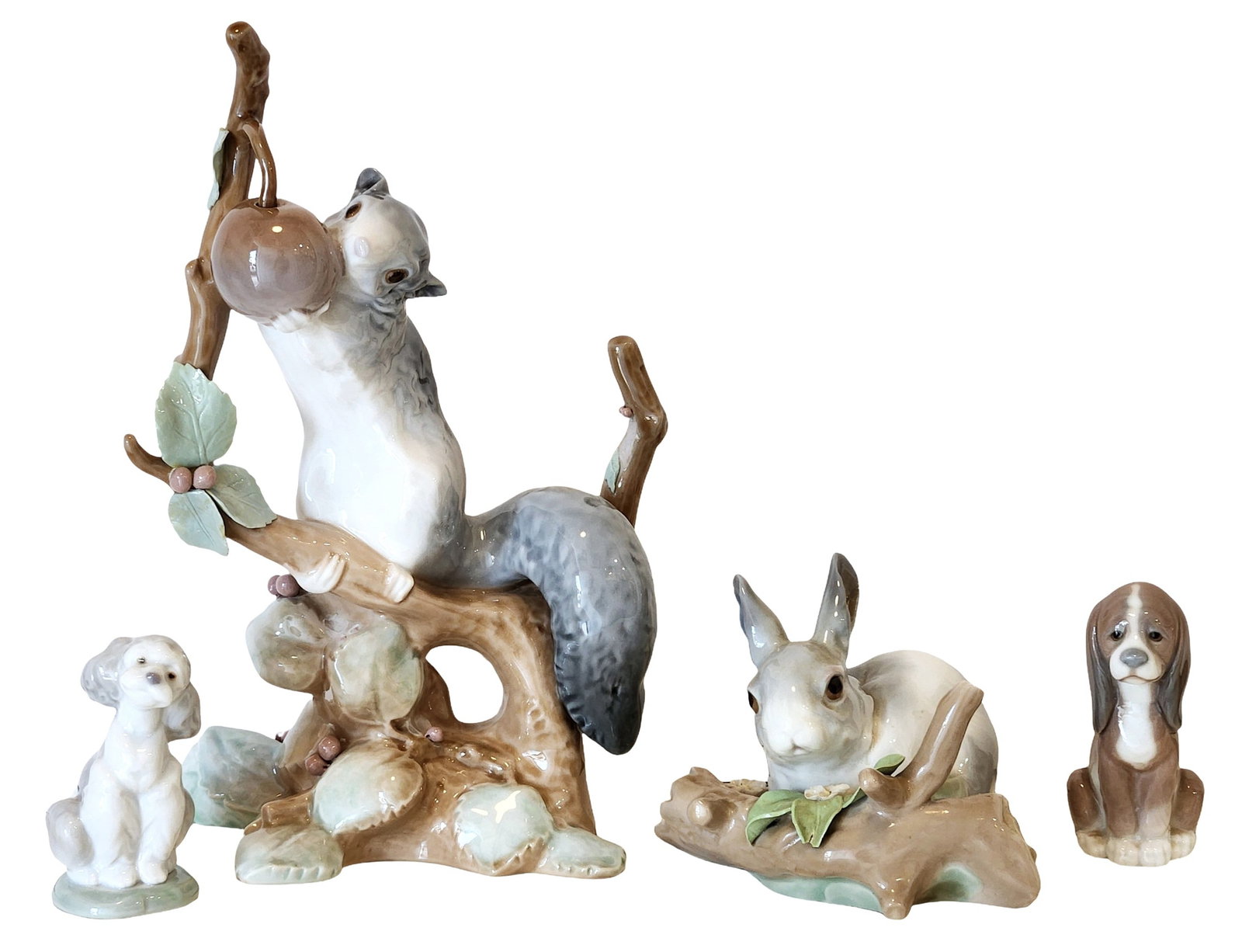 Group of Lladró Porcelain Animal Figures – Cat in Tree, Rabbit, and Two Dogs (Society Piece) (1 of 6)