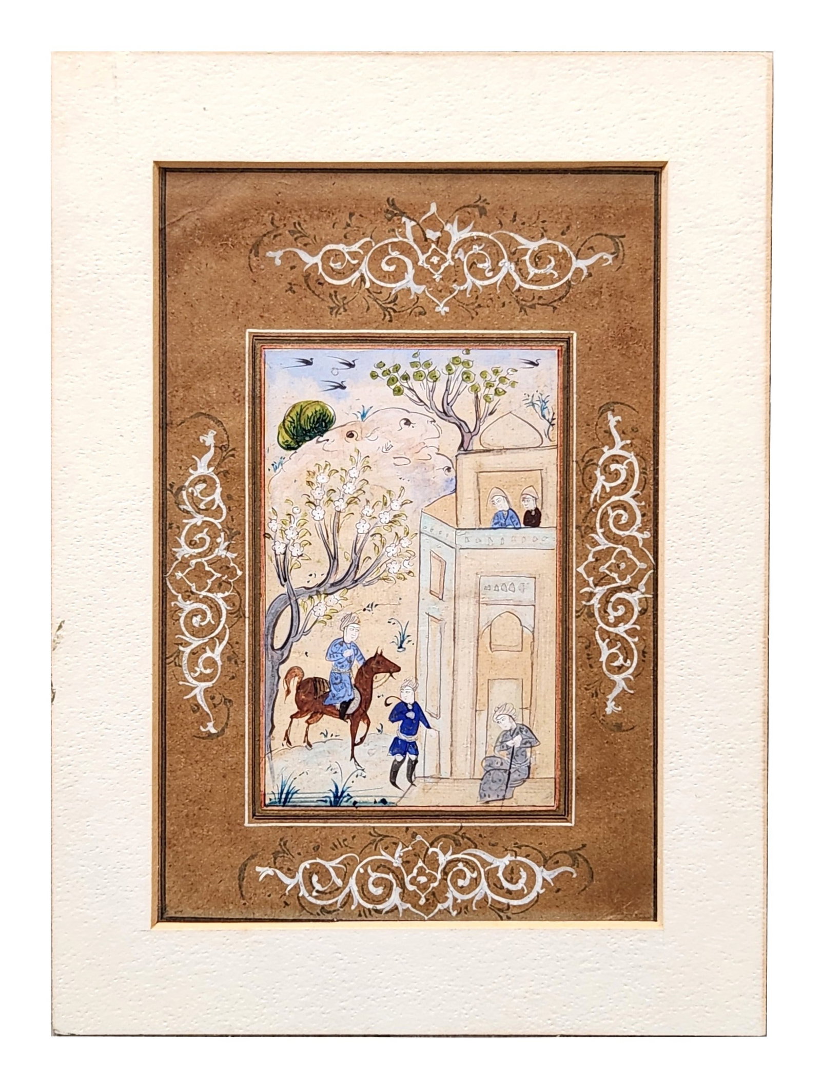 Persian-Style Figural Painting with Architectural Scene – Unframed (1 of 5)