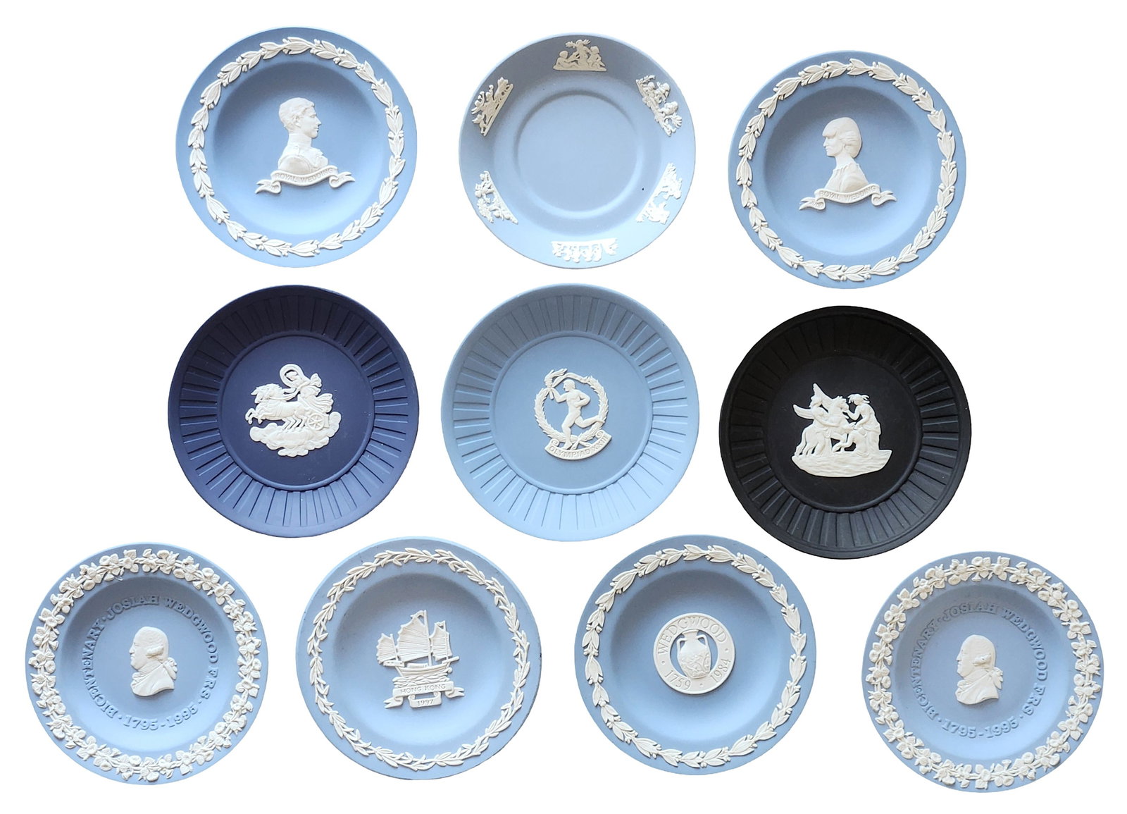 Collection of 10 Wedgwood Jasperware Plates, Blue Tones, Commemorative & Classical Designs (1 of 4)