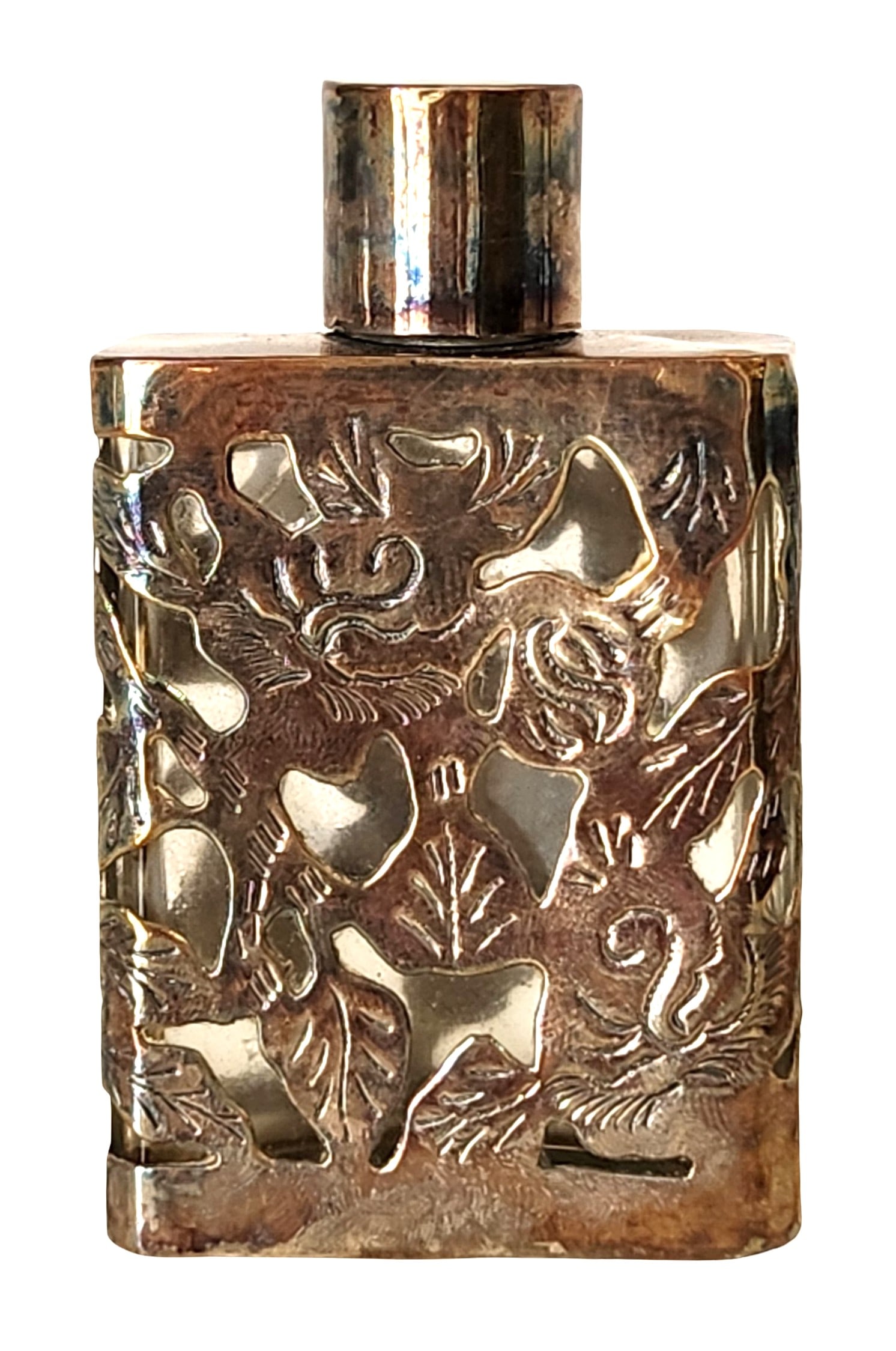 Sterling Silver 925 Repousse Perfume Bottle / Flask with Organic Motif (1 of 3)
