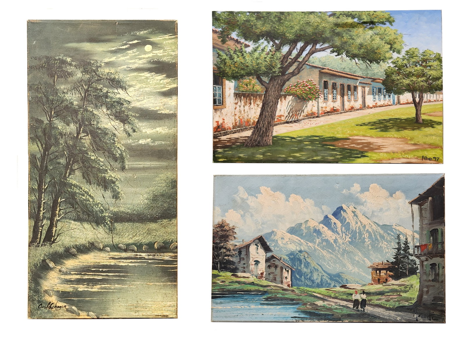Lot of 3 Signed Oil Paintings on Canvas – Carl Lohman, Moretti & Abe Landscapes & European Scene (1 of 13)