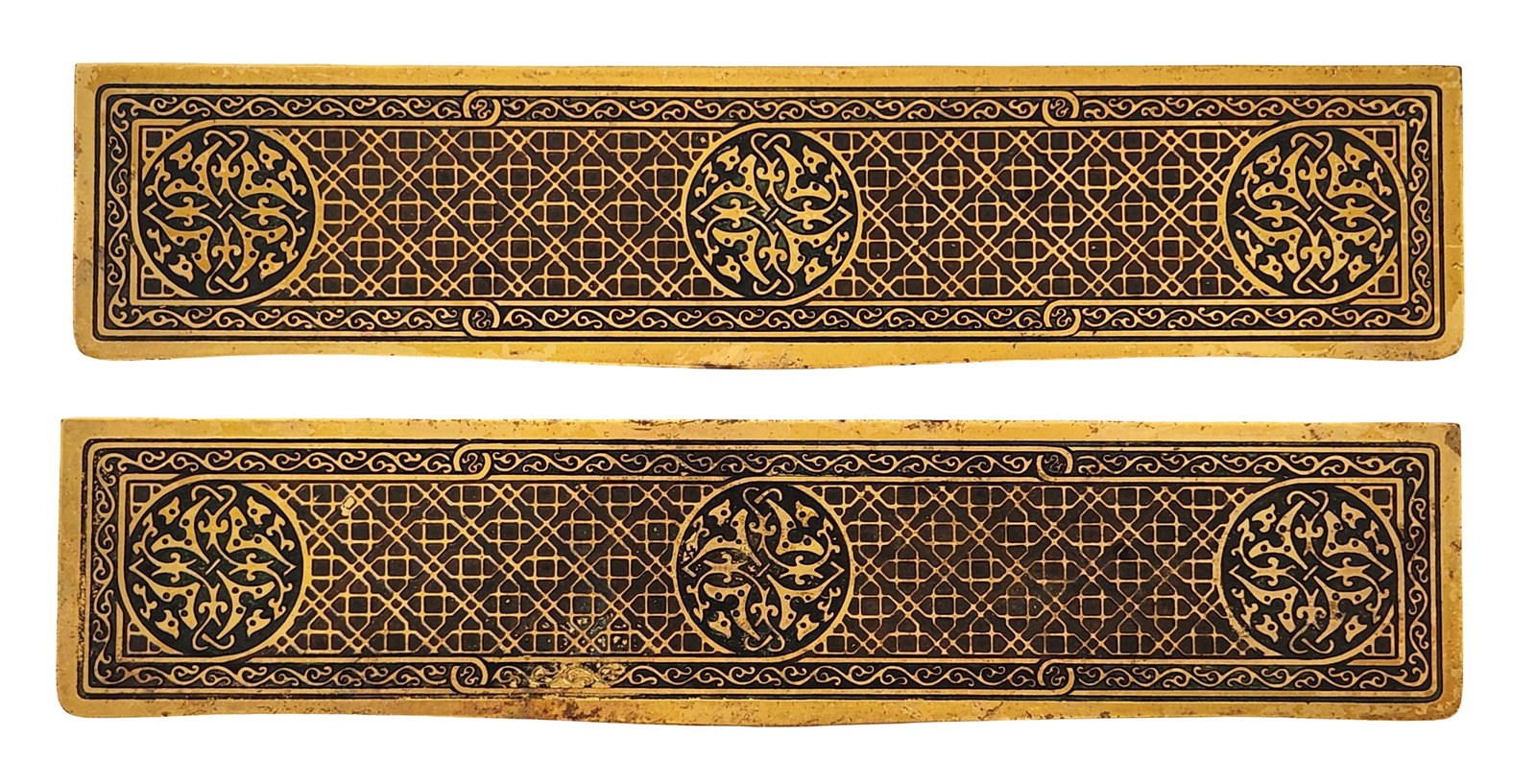 Pair of Tiffany Studios New York Bronze Desk Blotter Ends, Pattern No. 2020, Early 20th Century (1 of 4)