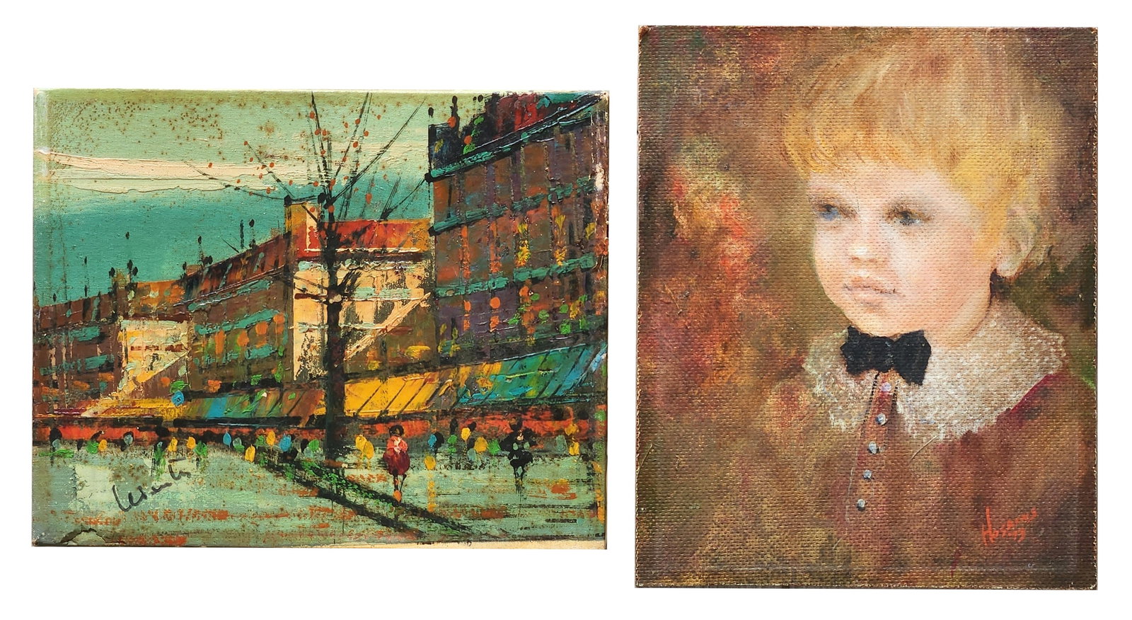 Oil Paintings, Paris Street Scene (French School) & Child Portrait by Nadine Campbell Hoskins (1 of 5)
