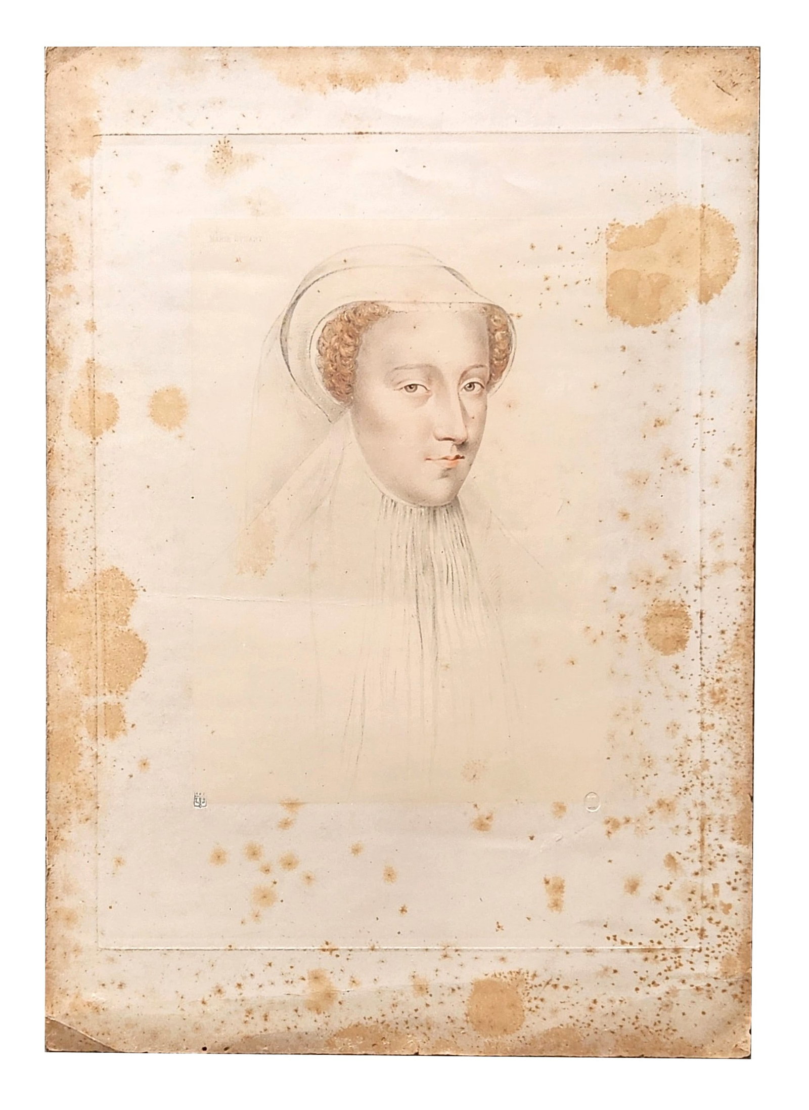 1848 Etching of Mary, Queen of Scots – Adolphe Pierre Riffaut after Francois Clouet (1 of 6)