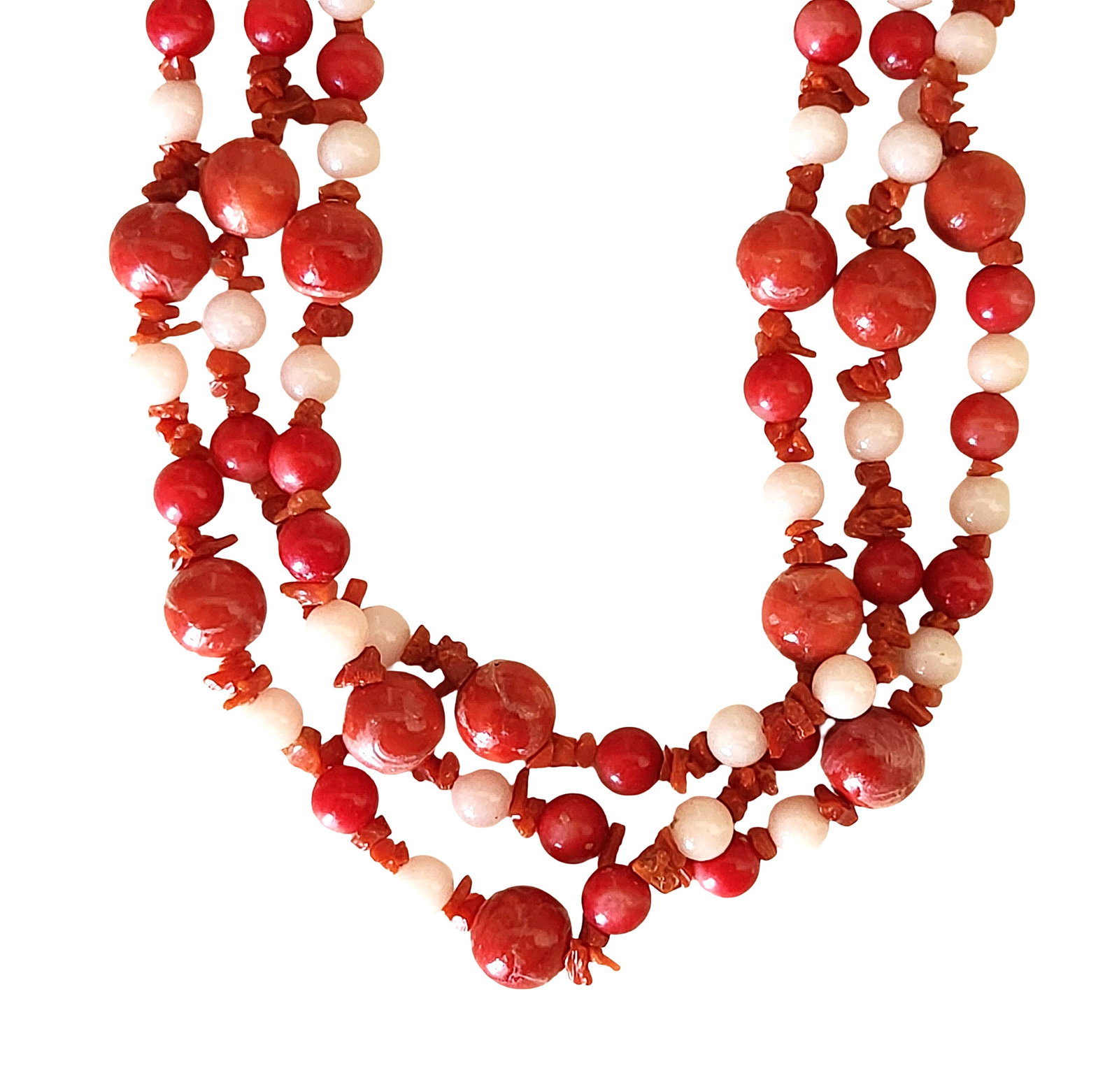 Multi-Strand Coral and White Bead Necklace with Decorative Clasp (1 of 2)