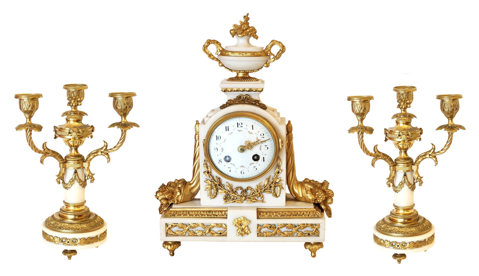 Antique French 19th Century Gilt Bronze Mantle Clock Set (1 of 13)