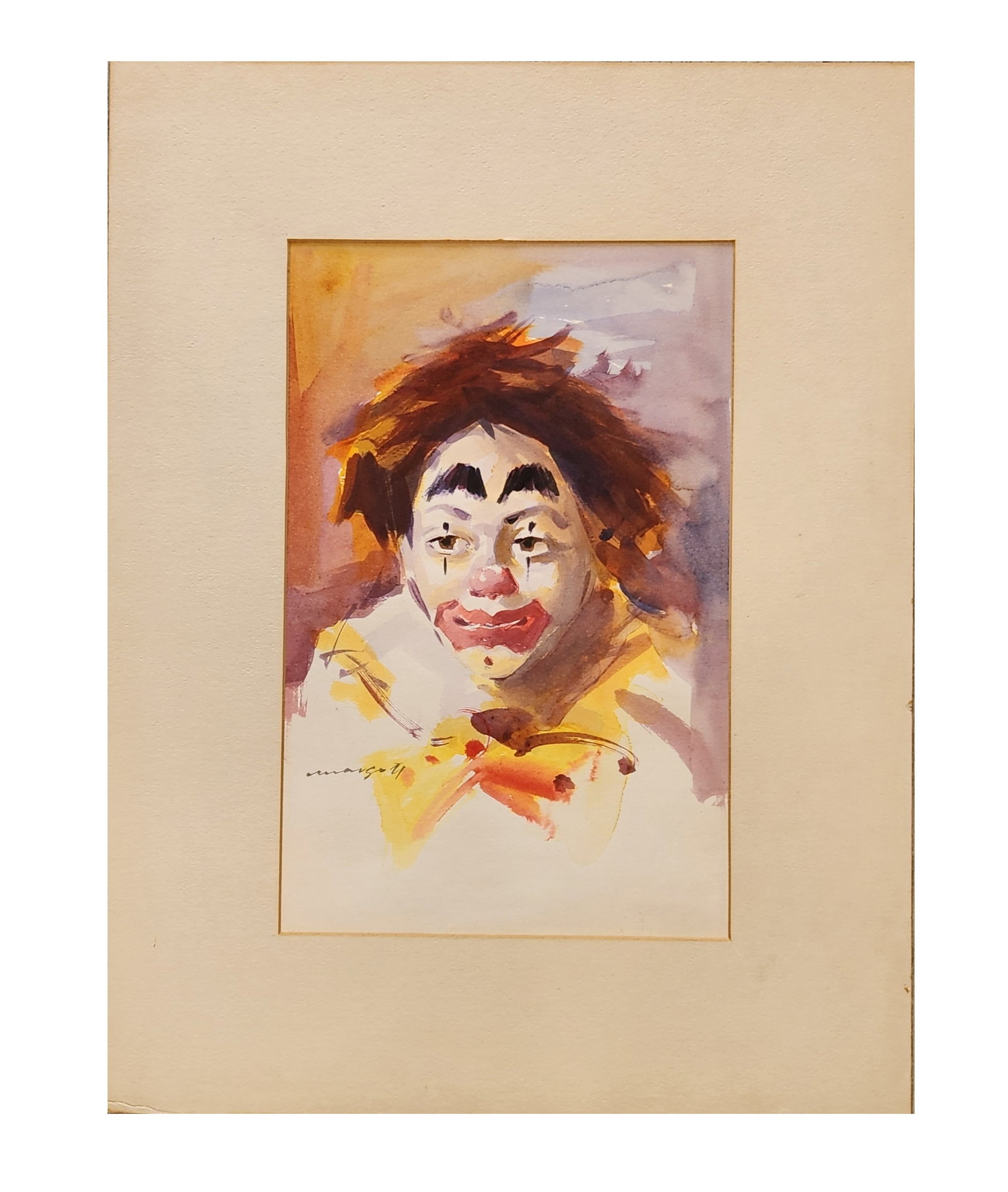 Manzo (20th Century) Clown Portrait, Original Watercolor (1 of 5)