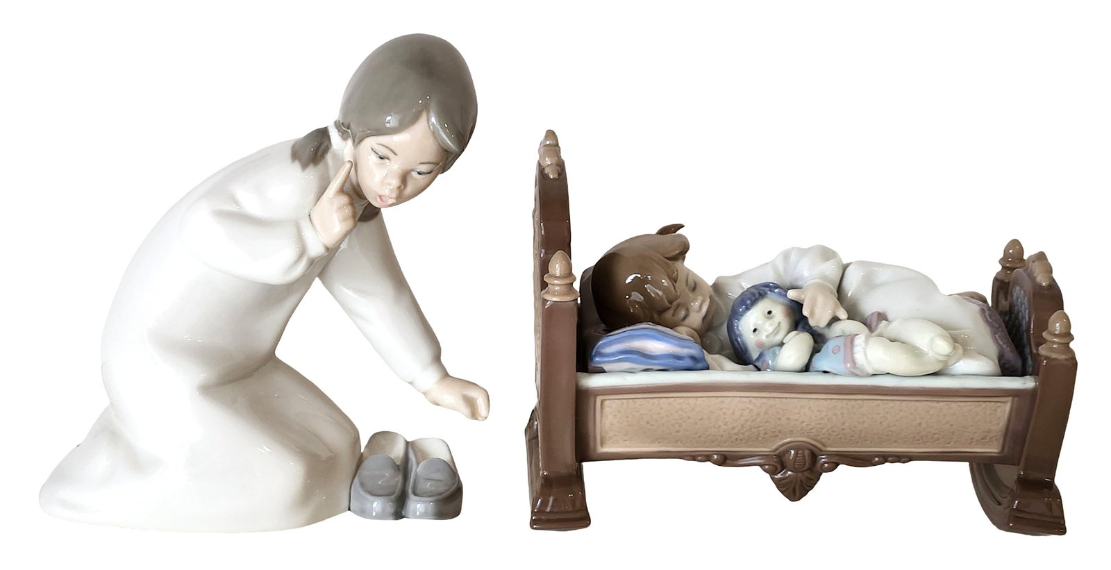 Lladró “Time for Bed?? Figurine Group – Girl & Child in Bed, Spain (1989) (1 of 7)