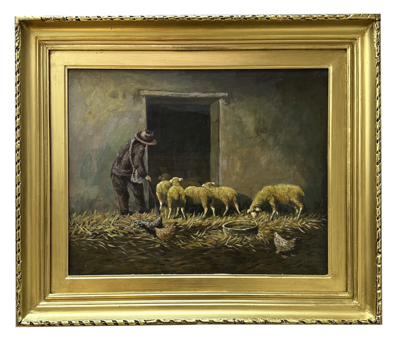 Charles Clair (1860 - 1930) France: Charles Clair (1860 - 1930) France Oil on Canvas Measure 15 1/2"in H x 19 1/2"in W and 22 1/2"in H x 26 1/2"in W with frame Known for: Rural genre, figure, animal, landscape painting Name variants: Ch