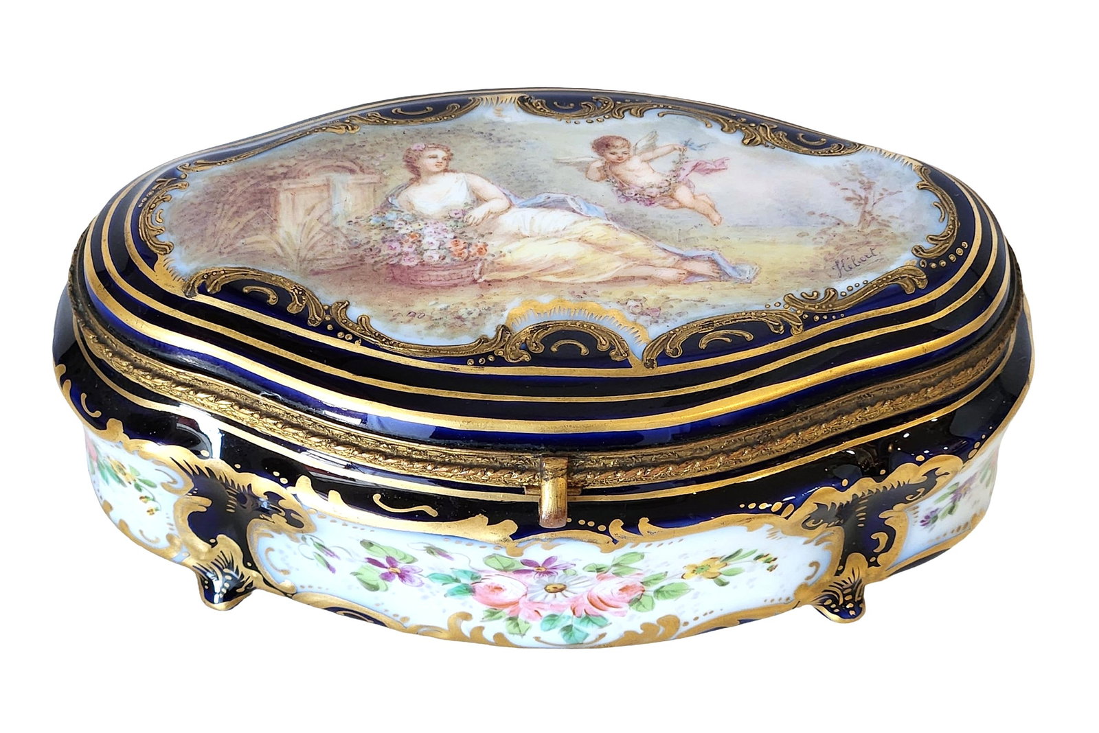 Antique French Sevres Style Porcelain Dresser Box ? Hand-Painted Scene Signed Hebert (1 of 8)