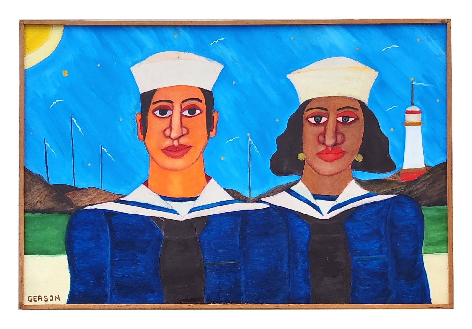Gerson Alves de Souza (1926 - 2008) Brazilian: Gerson Alves de Souza (1926 - 2008) Brazilian Oil on Masonite Measure 15 1/2"in H x 23 1/4"in W and 16"in H x 23 3/4"in W framed Biography: He is remembered as a self-taught painter who found his